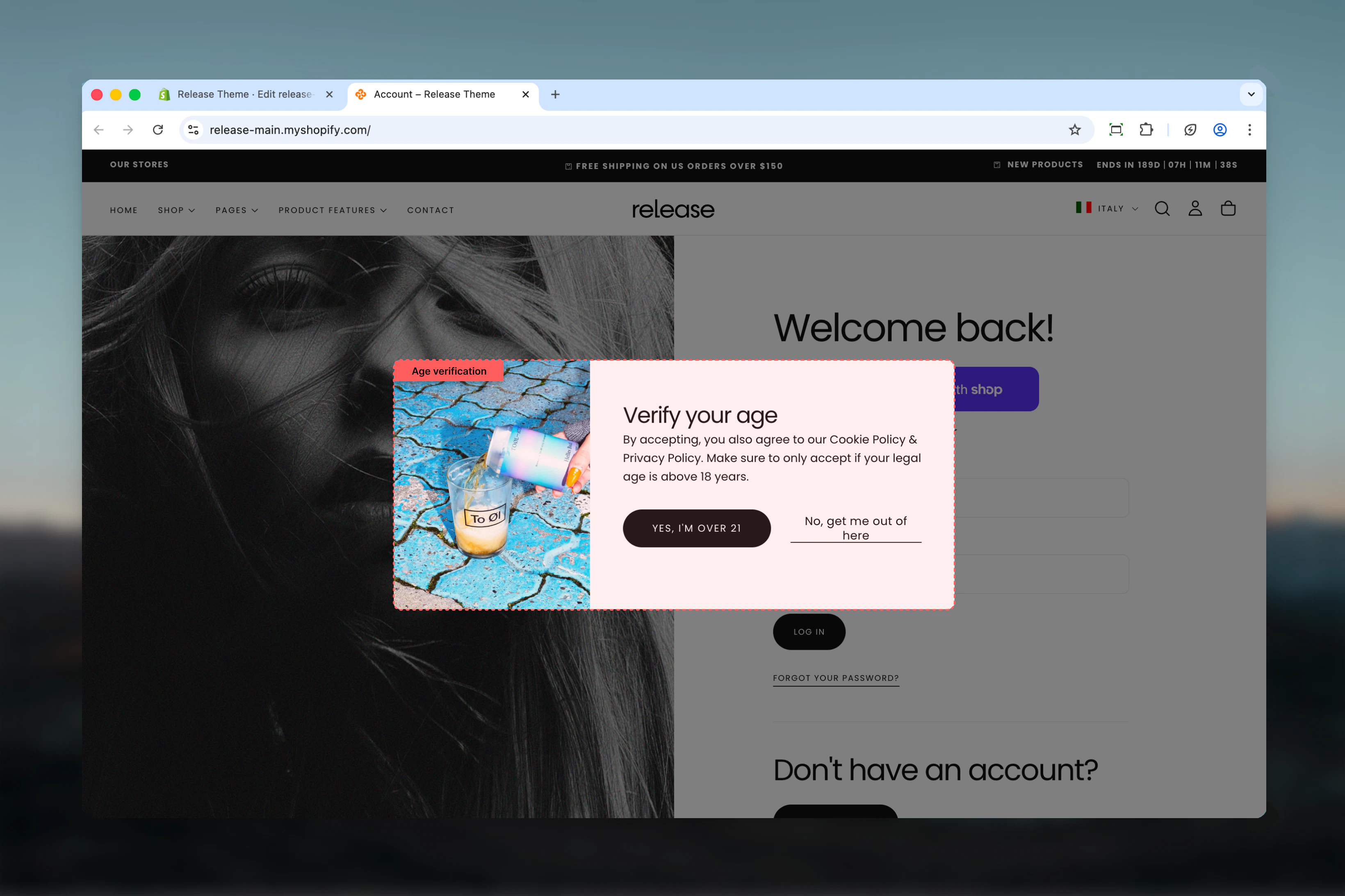 Age verification popup