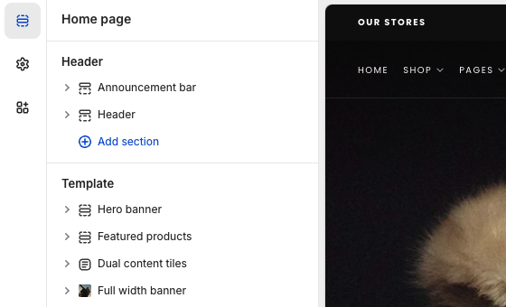 Location of announcement bar in Theme Customizer