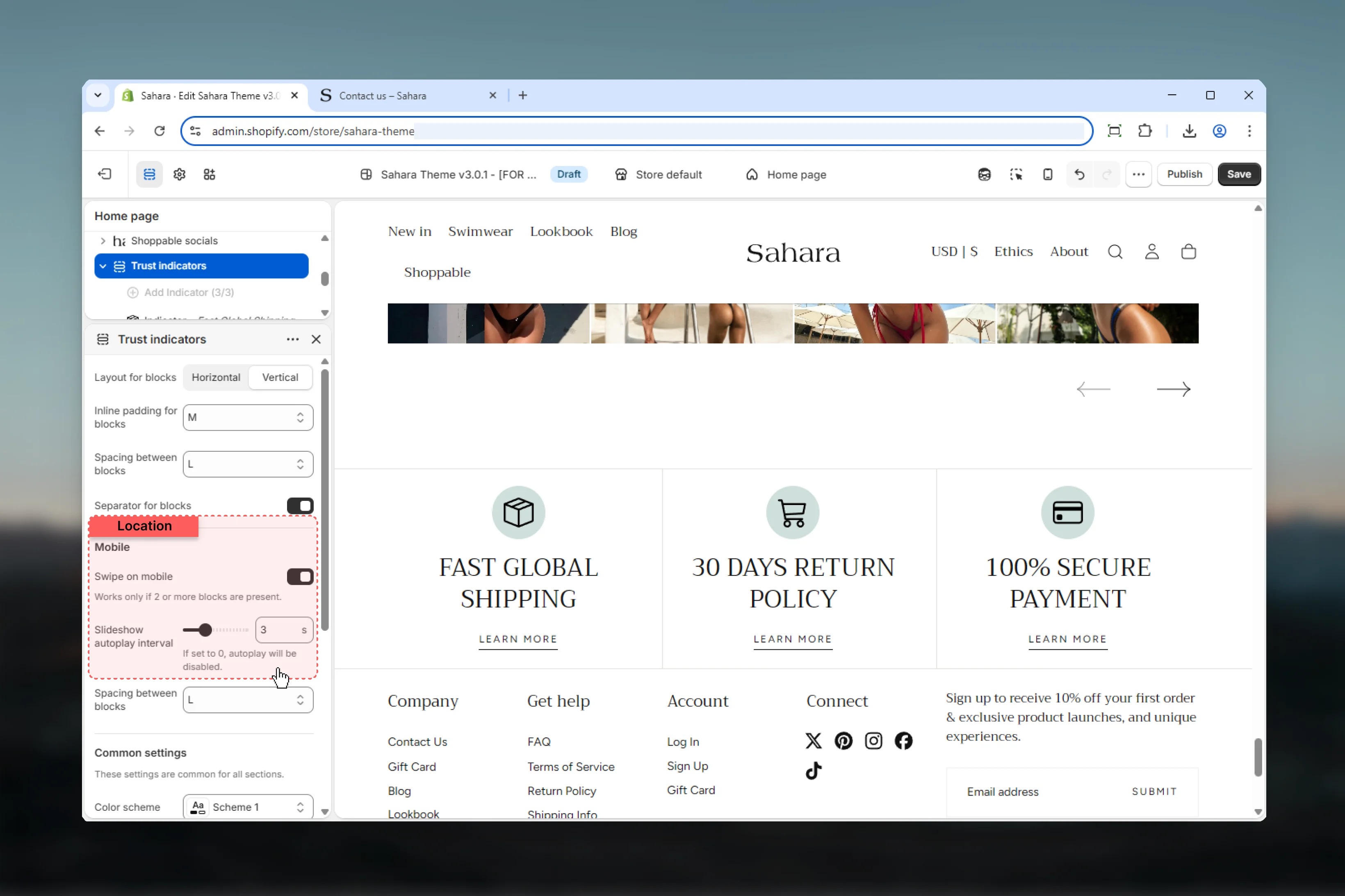Mobile carousel settings