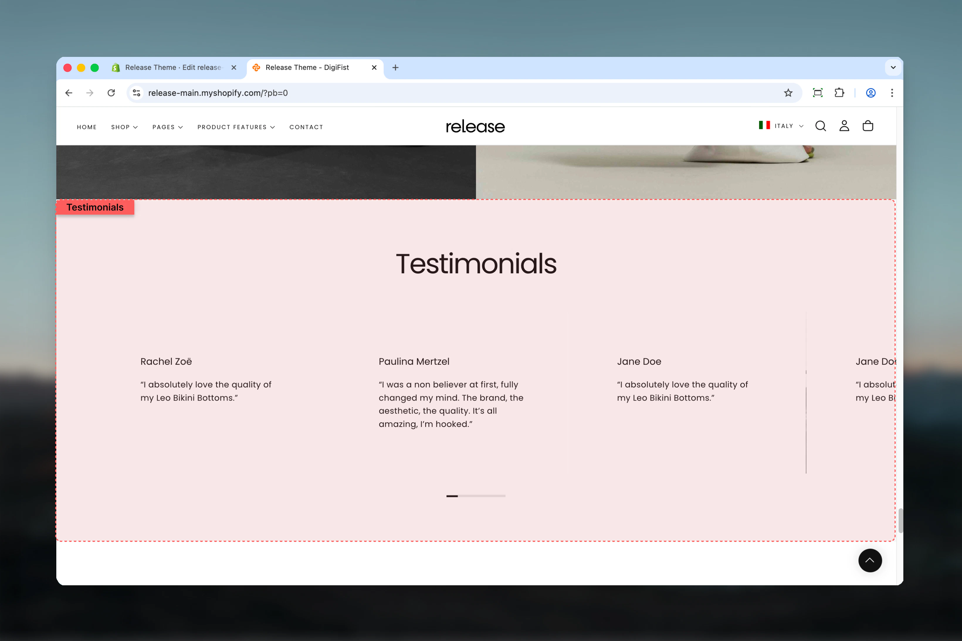 Testimonials section overview