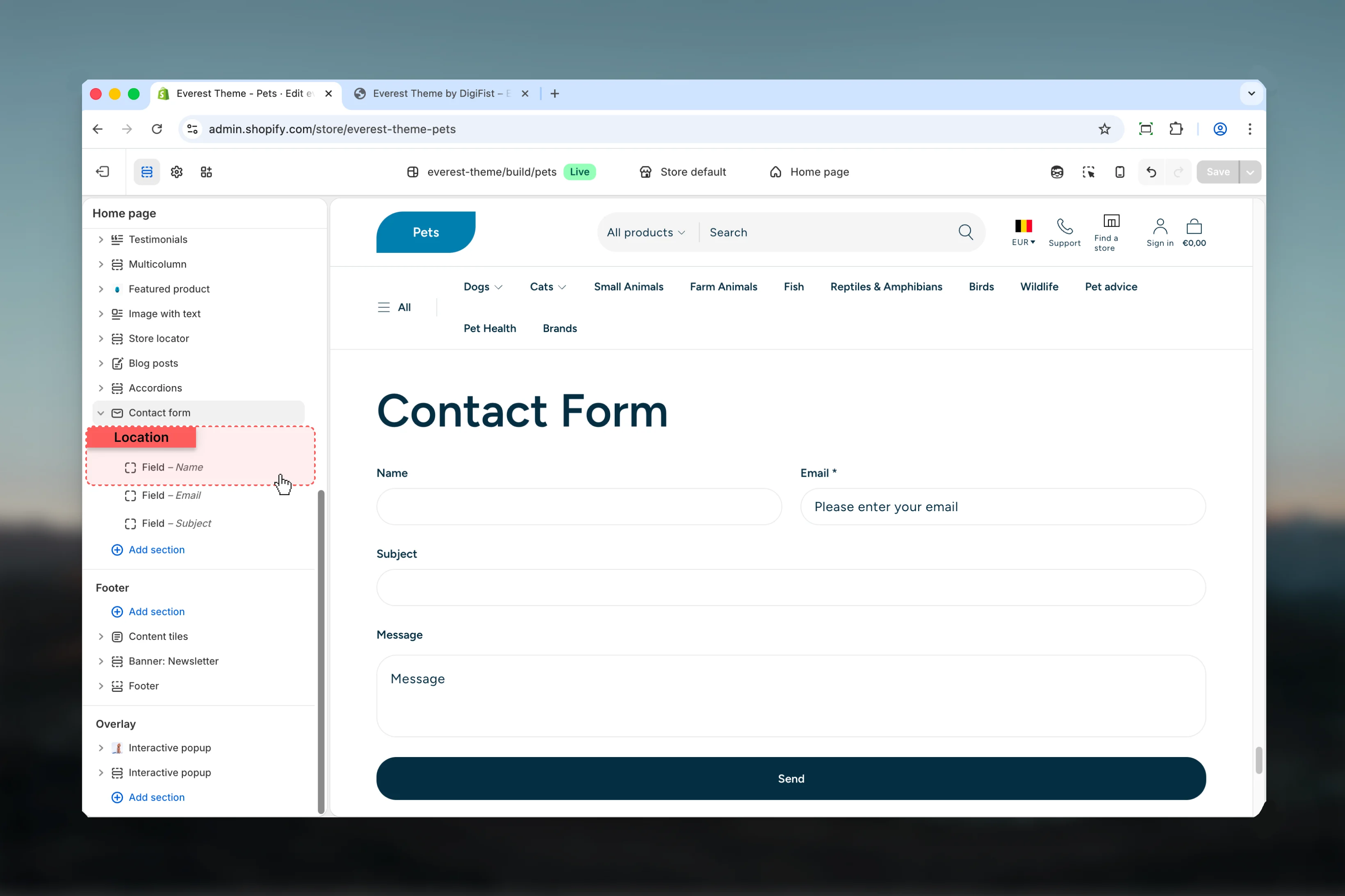 Contact Form Field settings