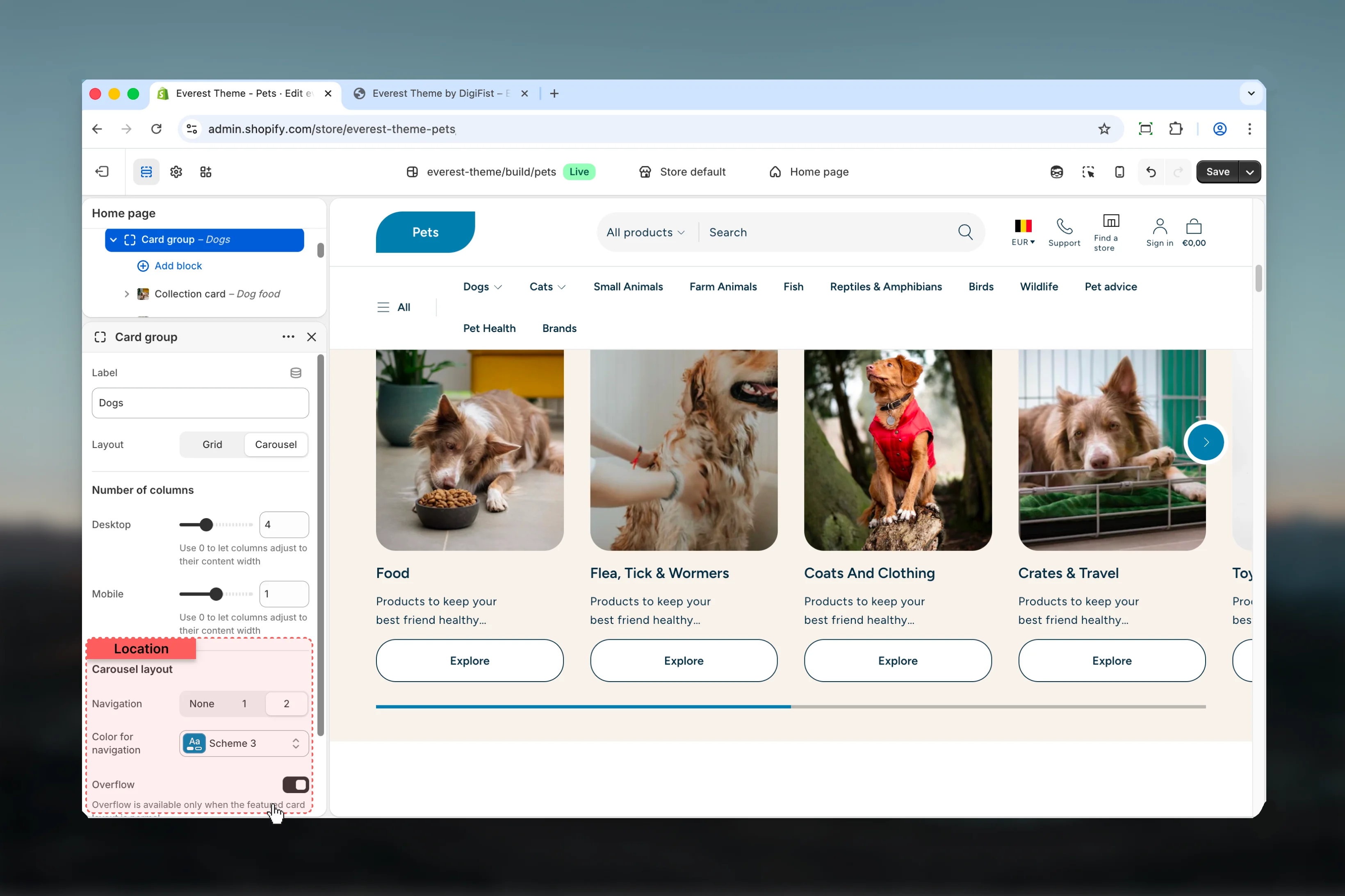 Featured Collections Carousel layout settings