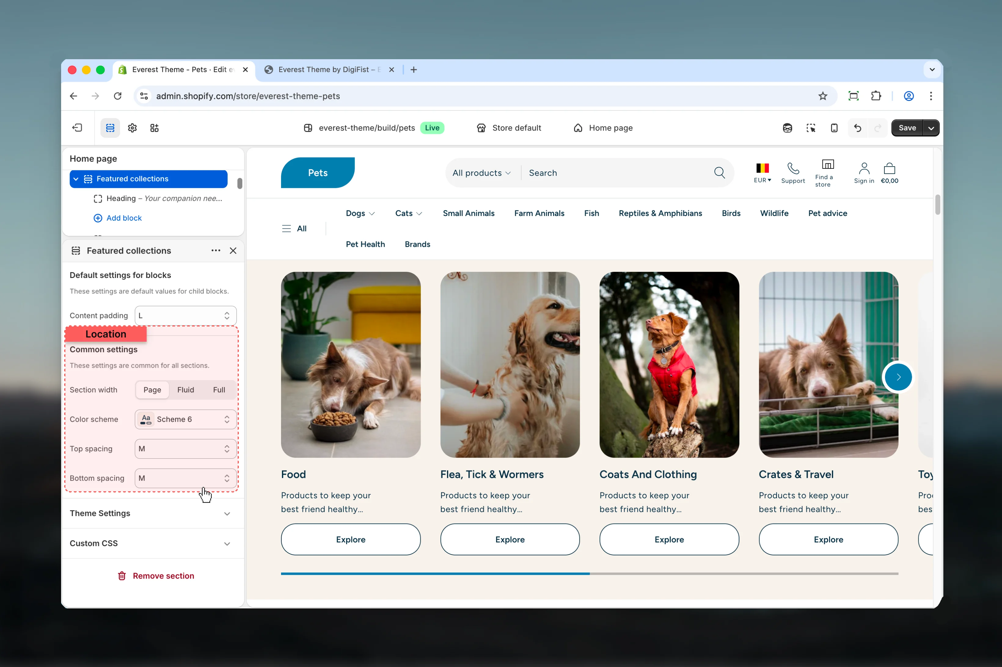 Featured Collections Common settings
