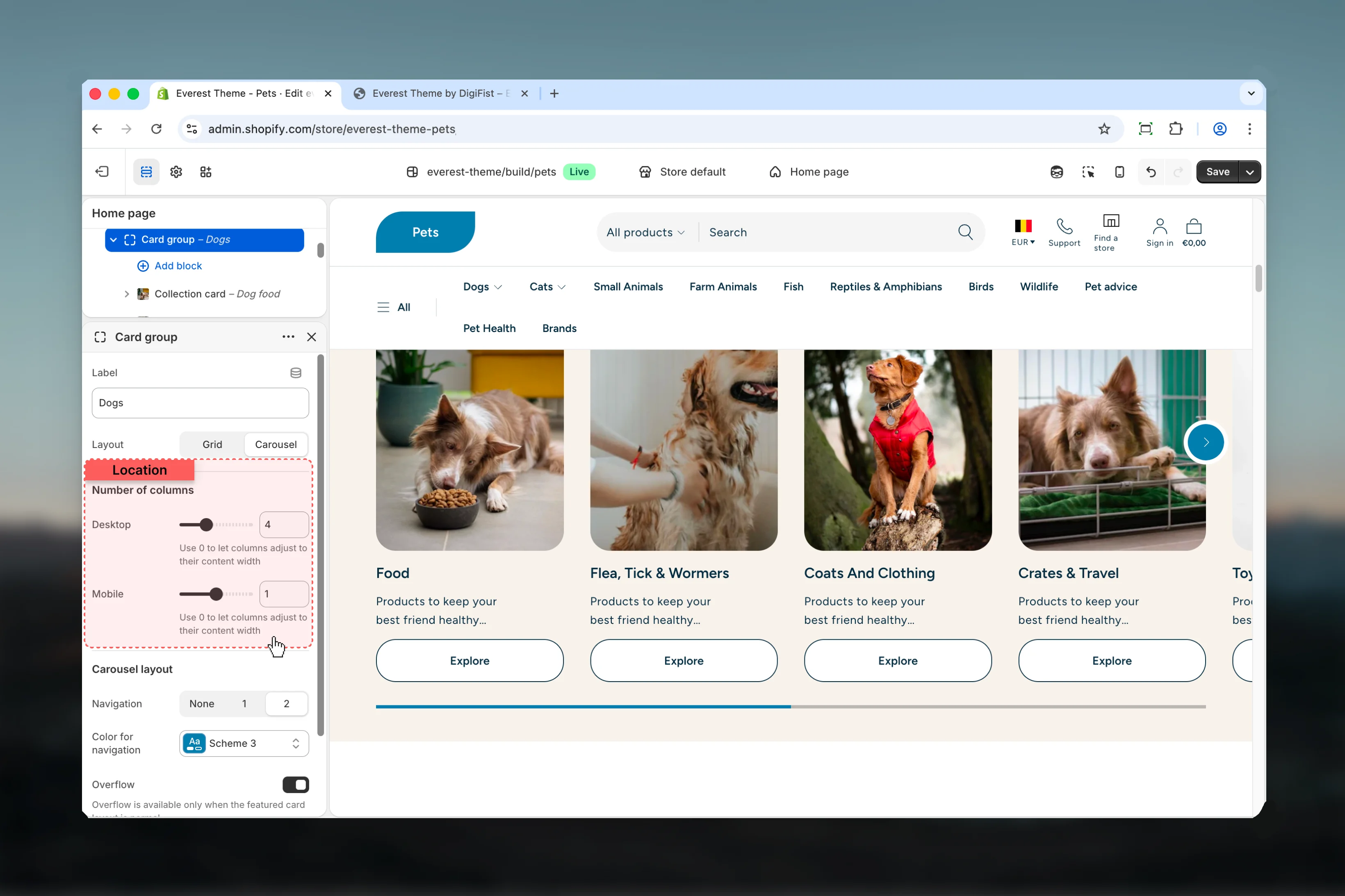 Featured Collections Number of columns settings