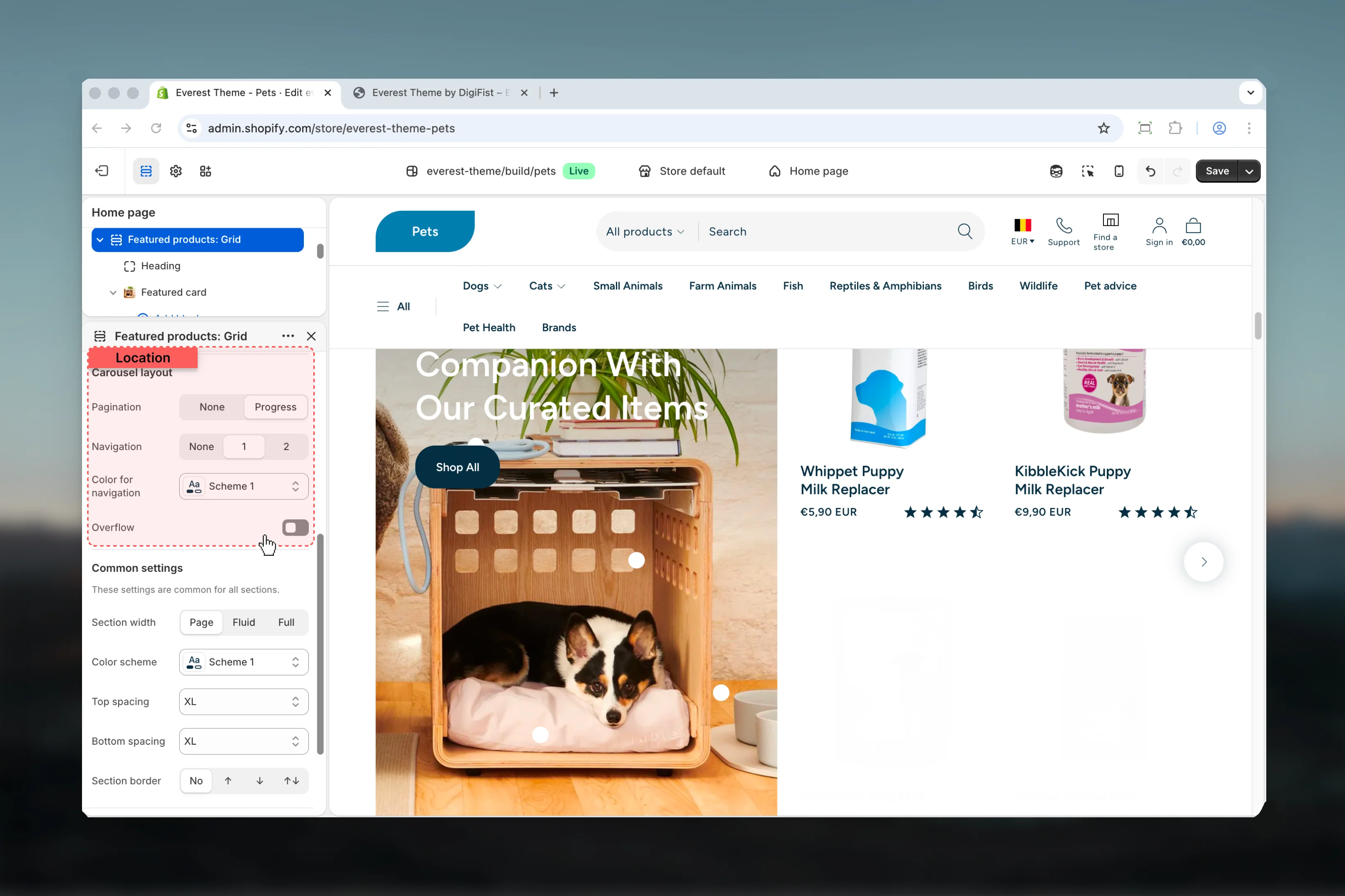 Featured Products Carousel layout settings