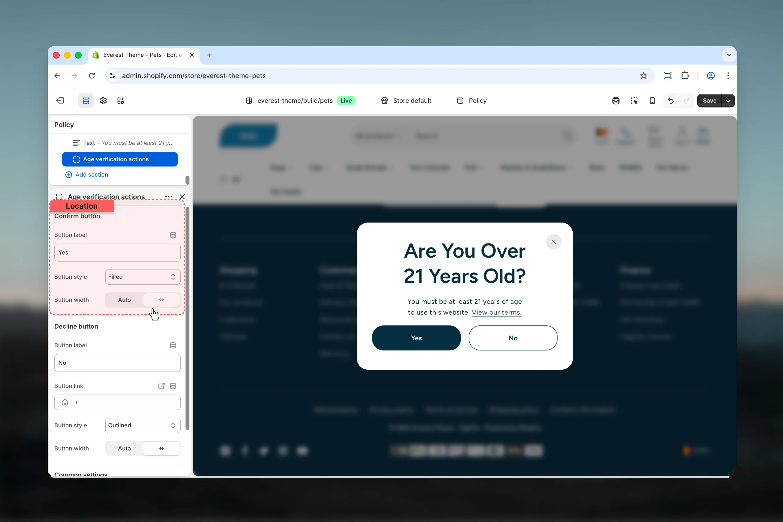 Interactive Popup Confirm button settings
