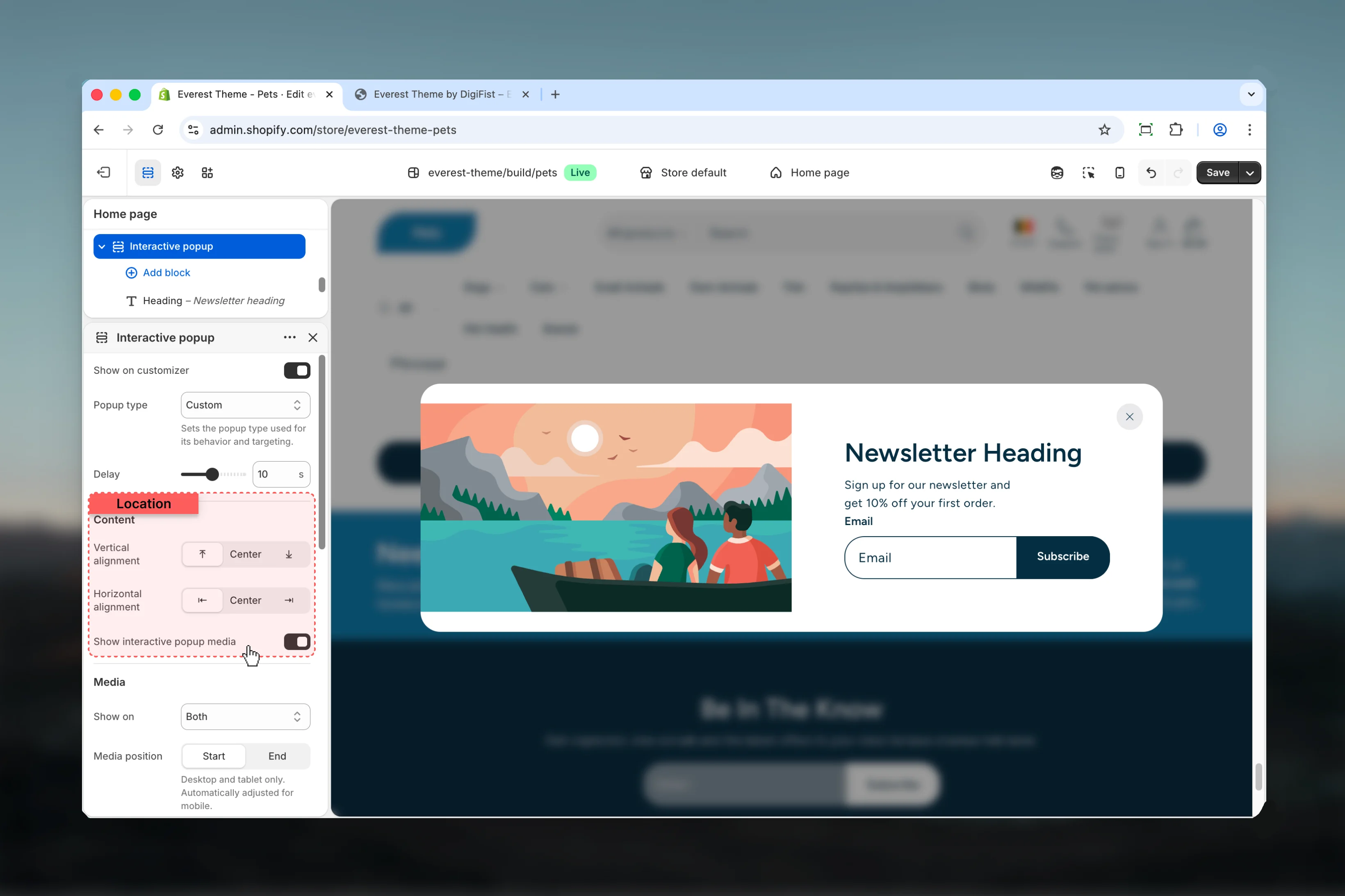 Interactive Popup Content settings