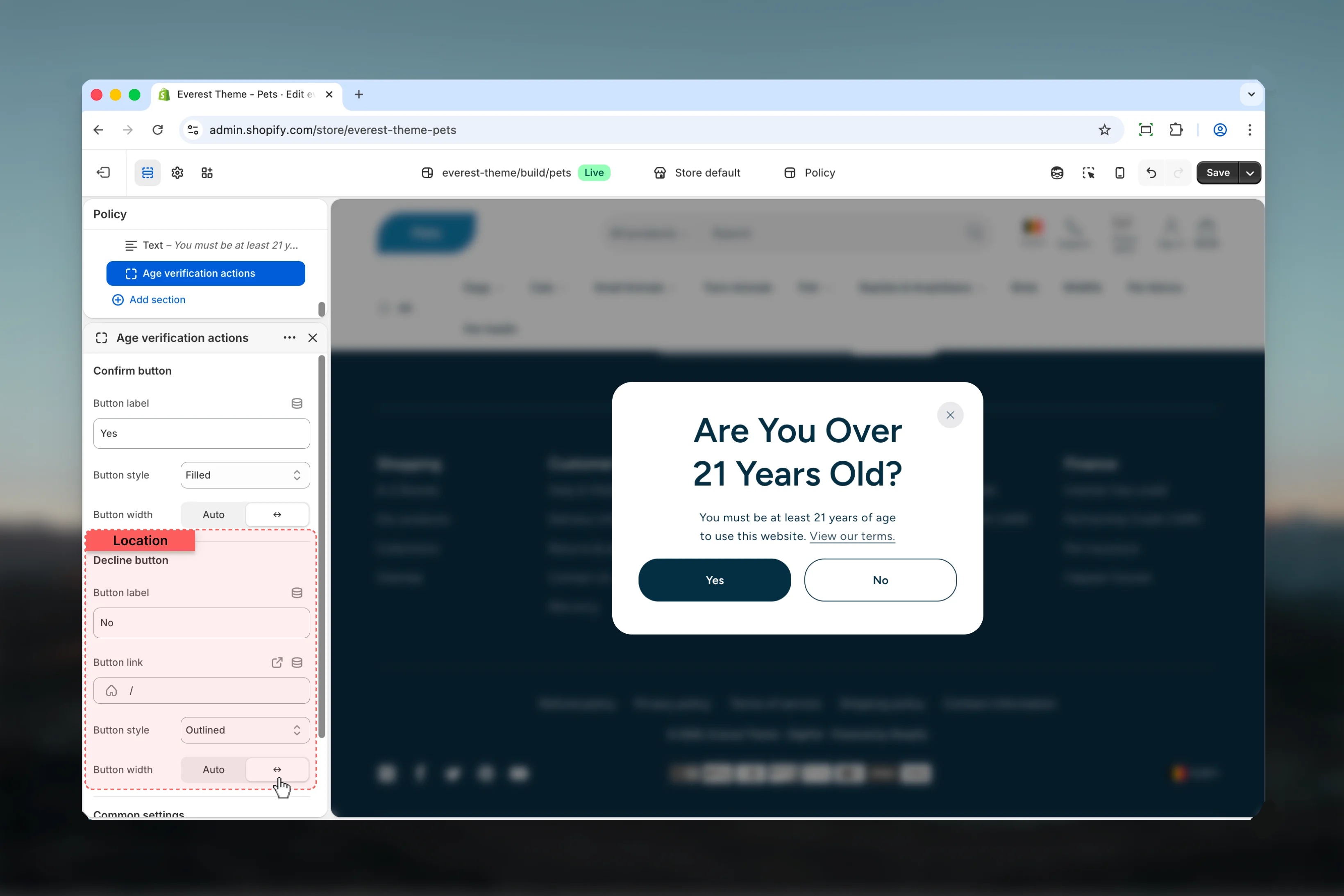 Interactive Popup Decline button settings