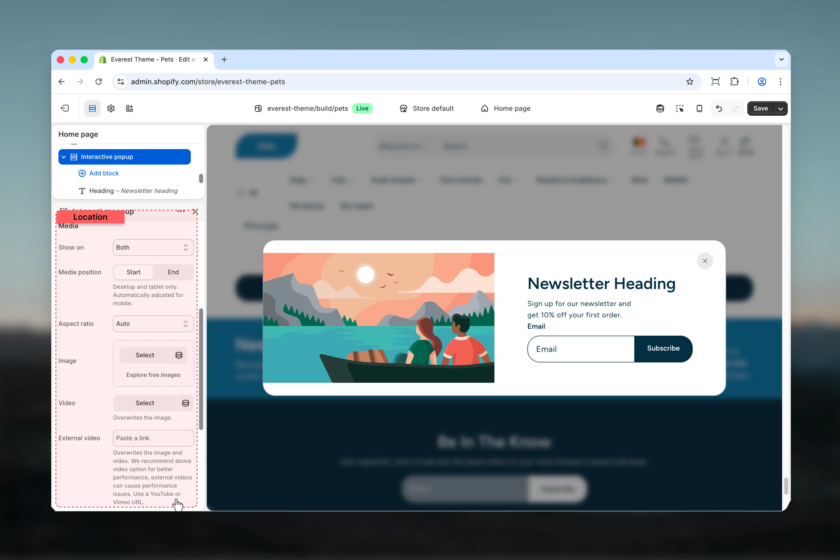 Interactive Popup Media settings