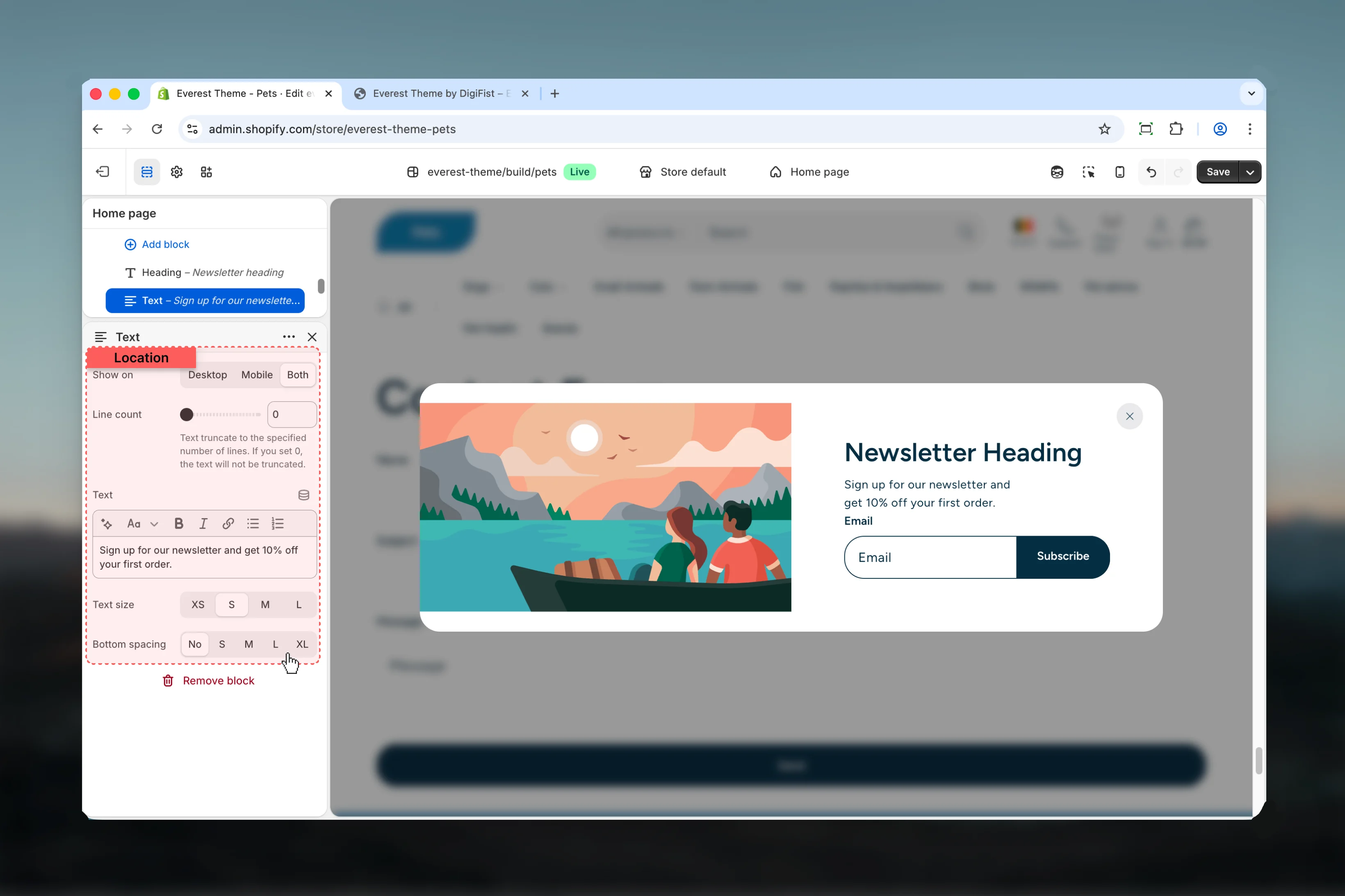 Interactive Popup Settings settings