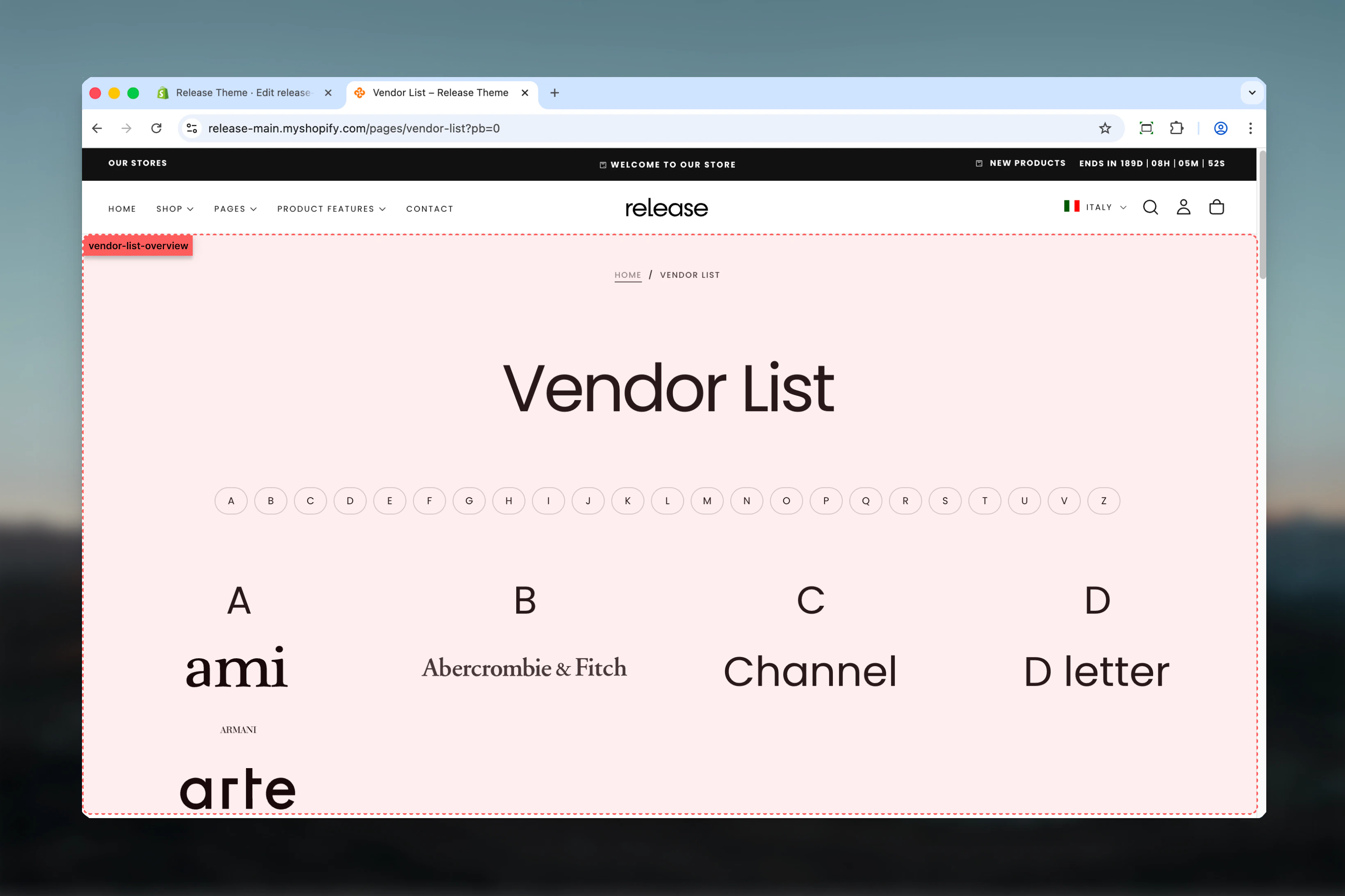 Vendors section overview
