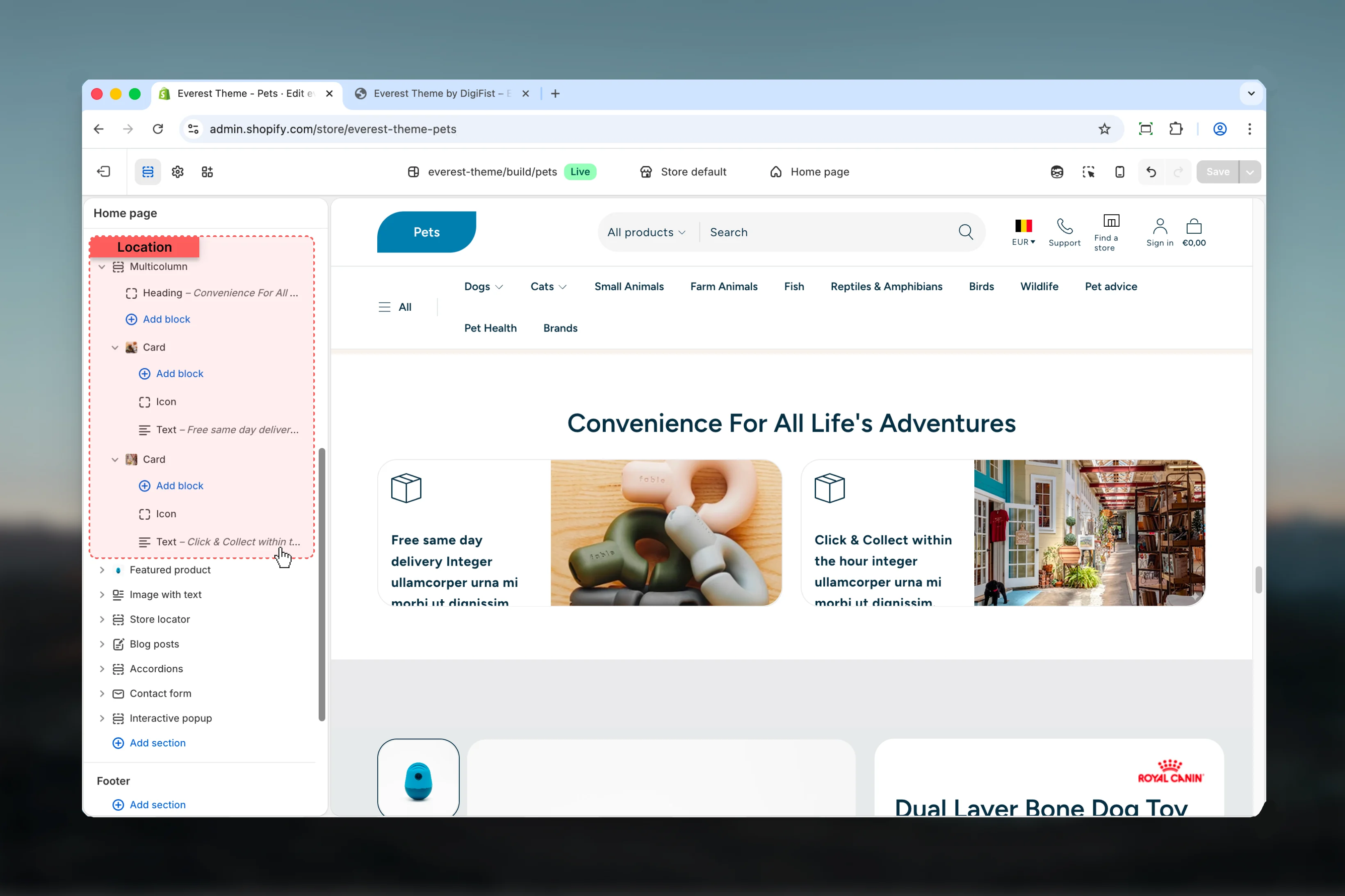 Multicolumn location in Theme Customizer