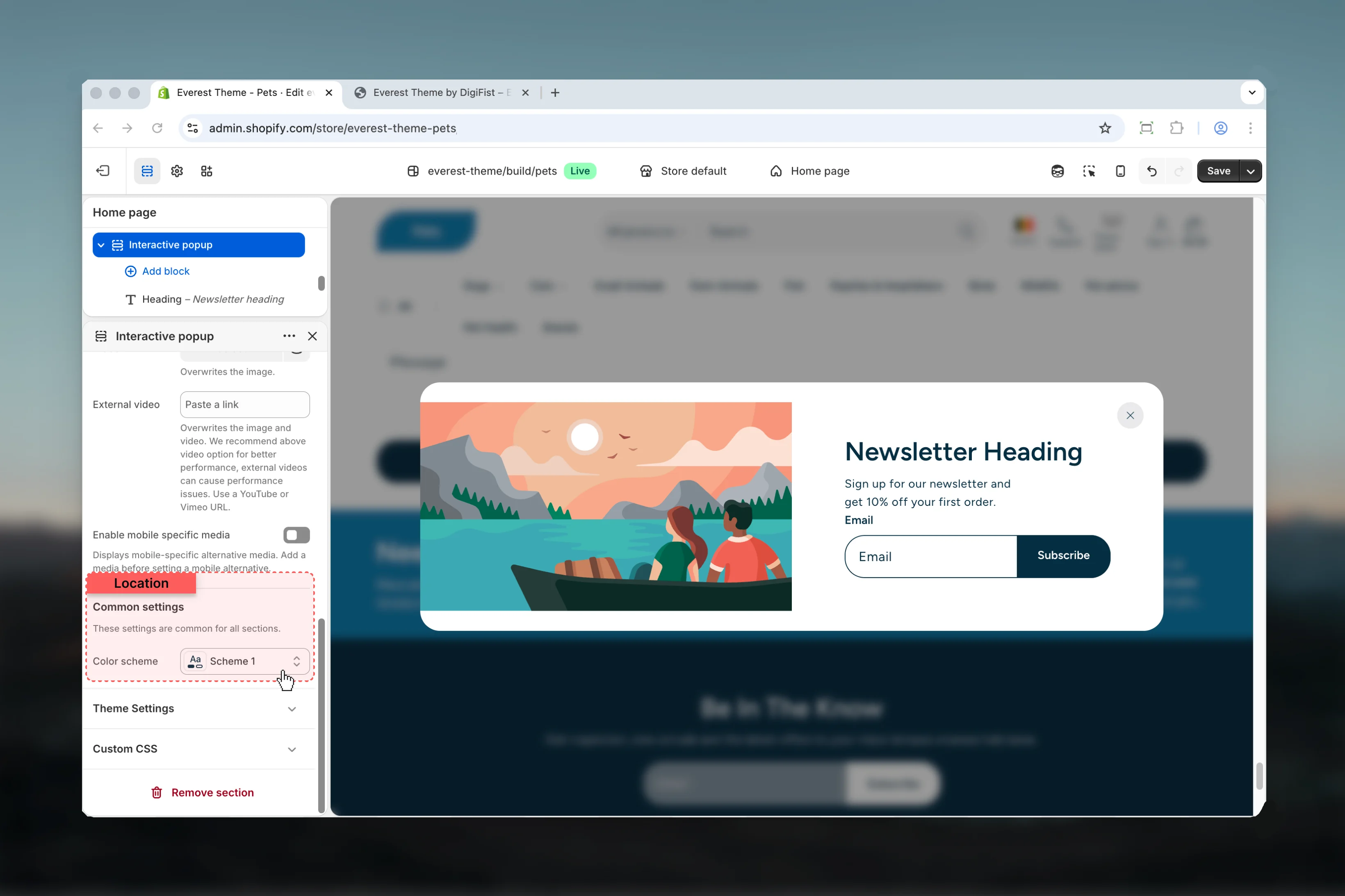 Interactive Popup Common settings