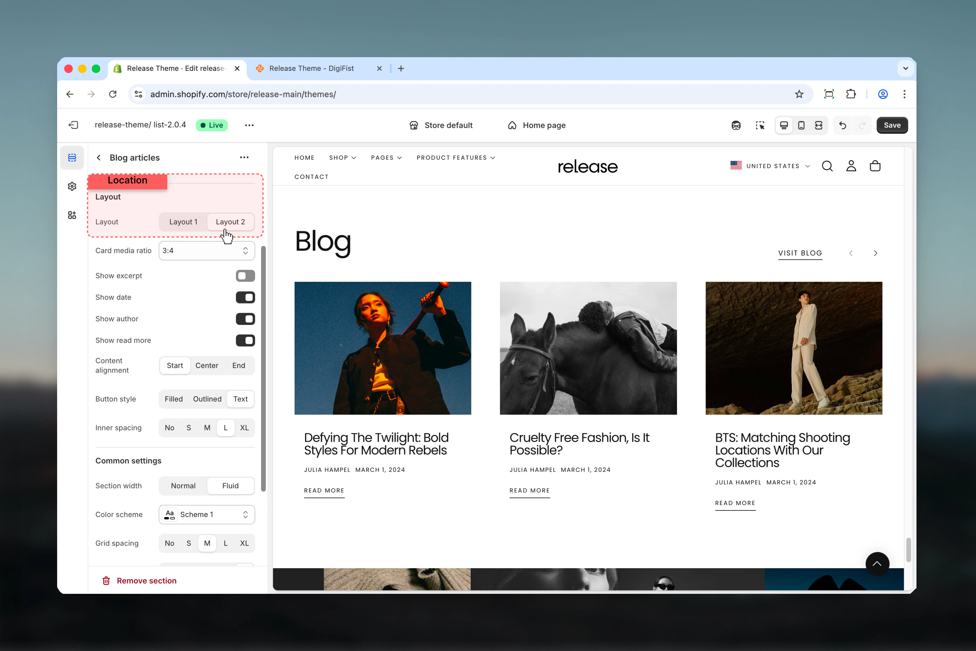 Layout style options