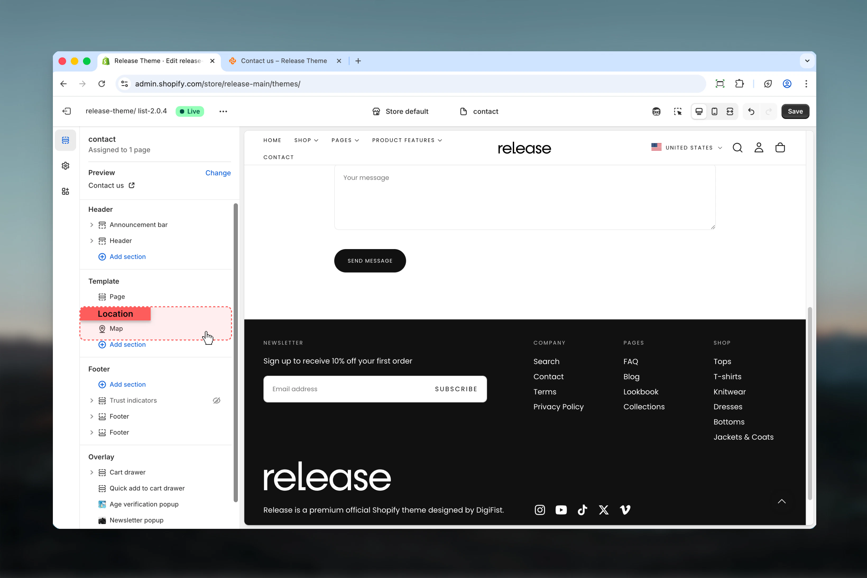 Map section in Theme Customizer