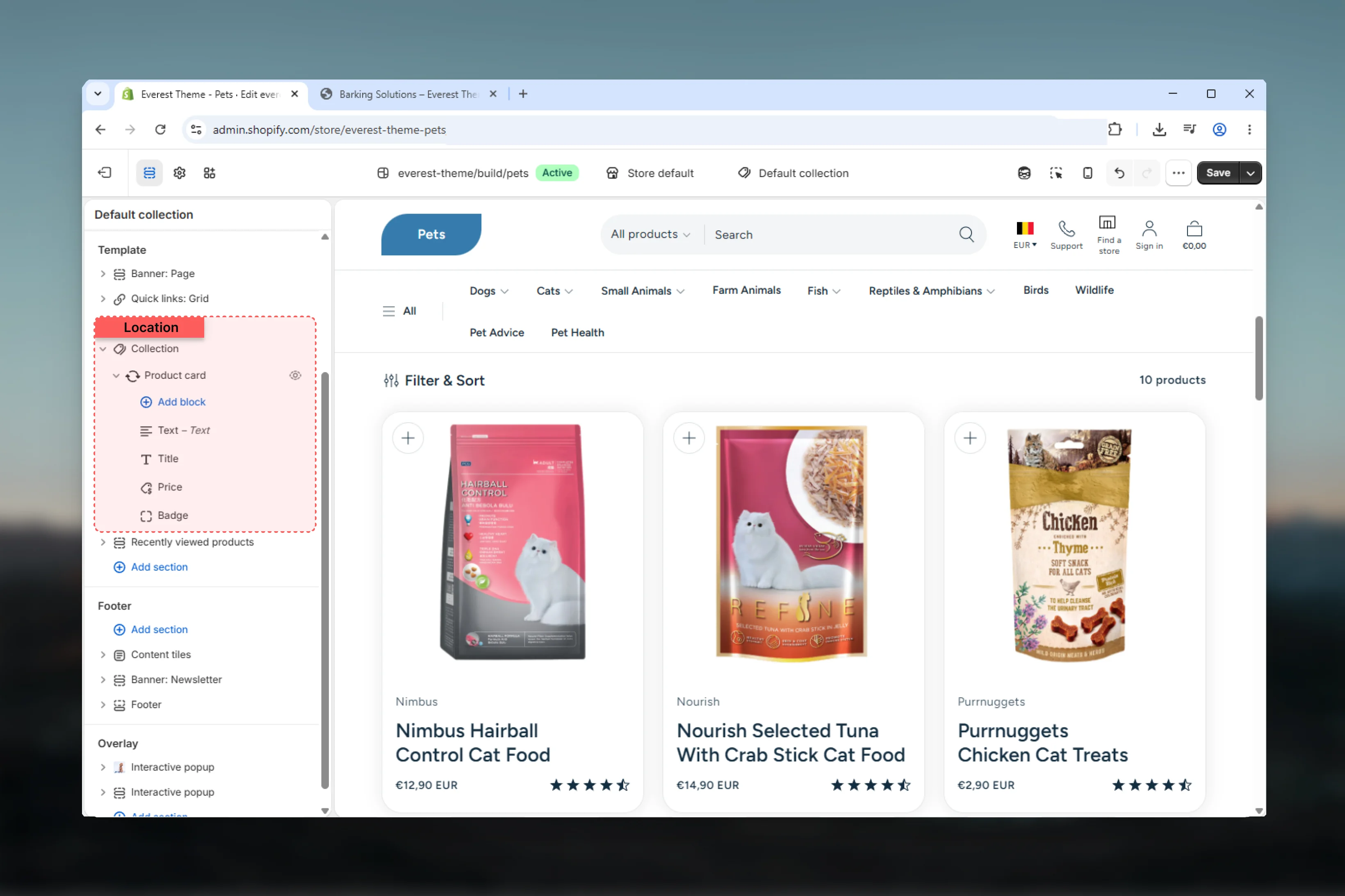 Collection Page location in Theme Customizer