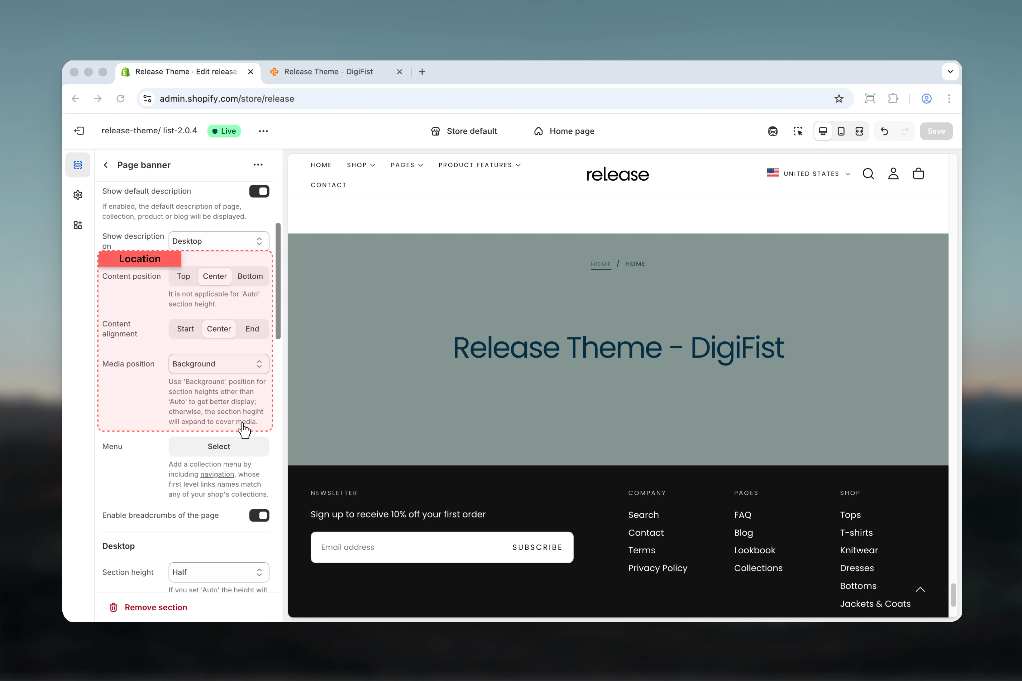 Layout settings