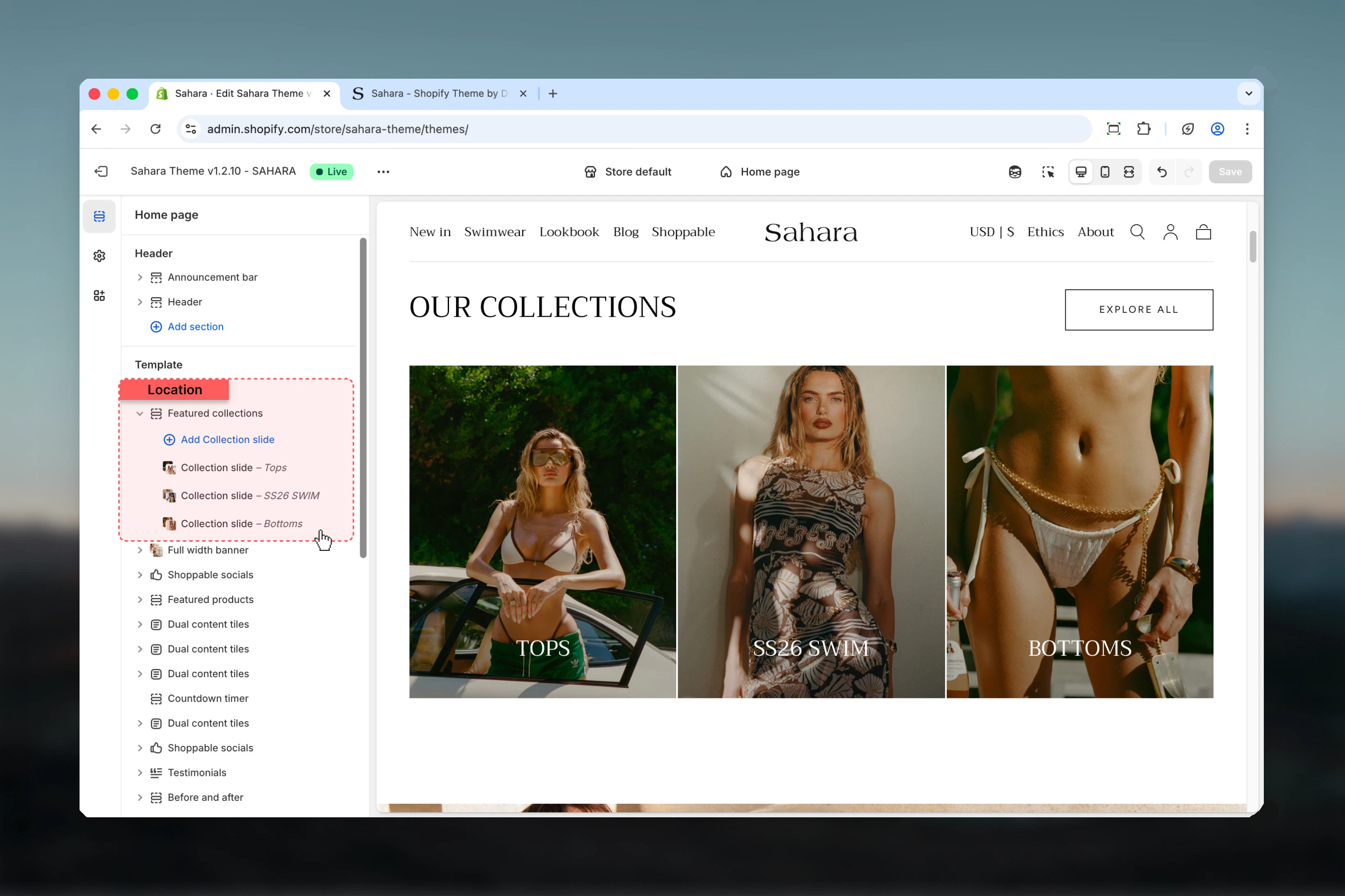 Featured collections section in Theme Customizer