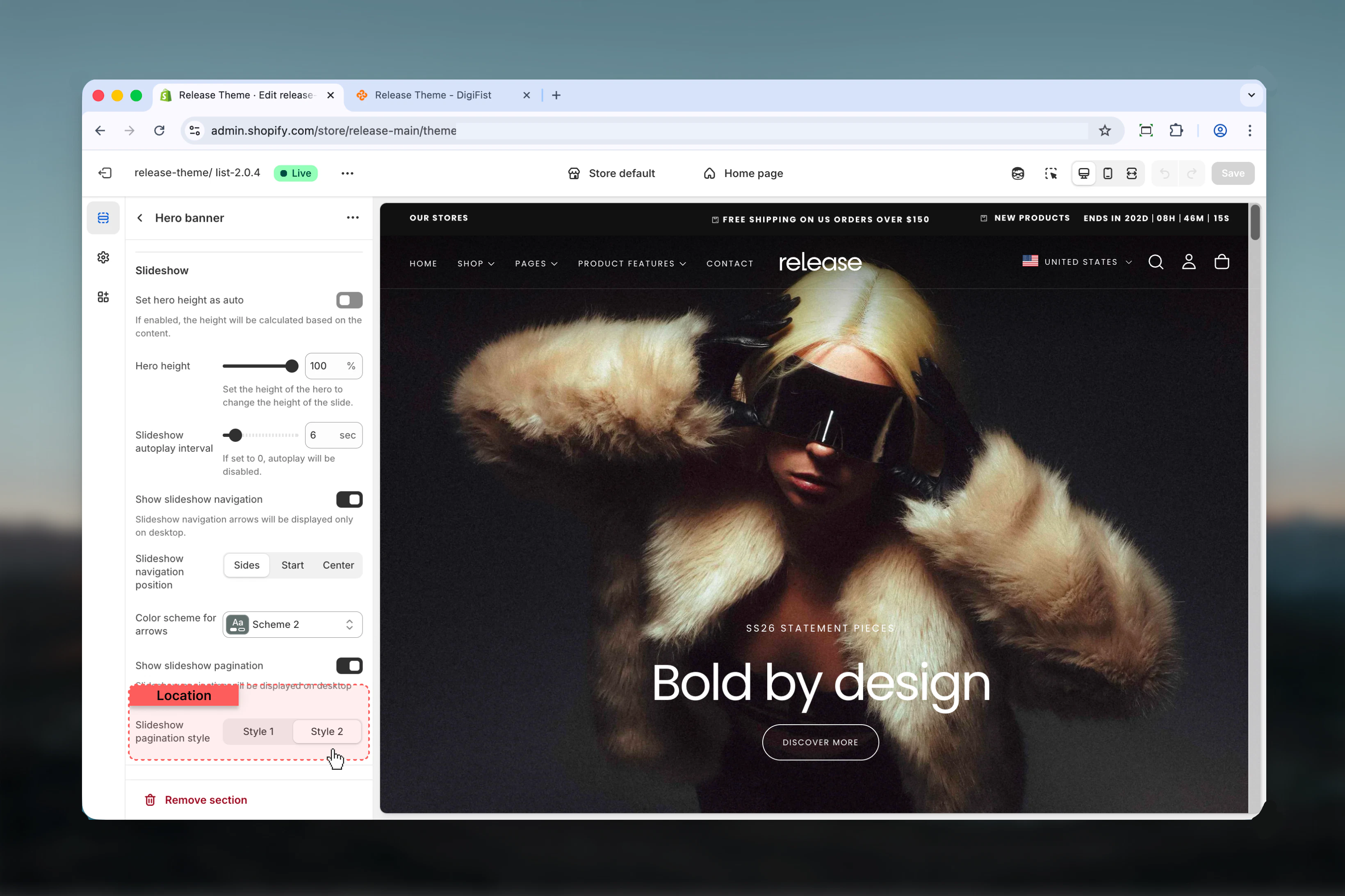 Slideshow navigation and pagination settings