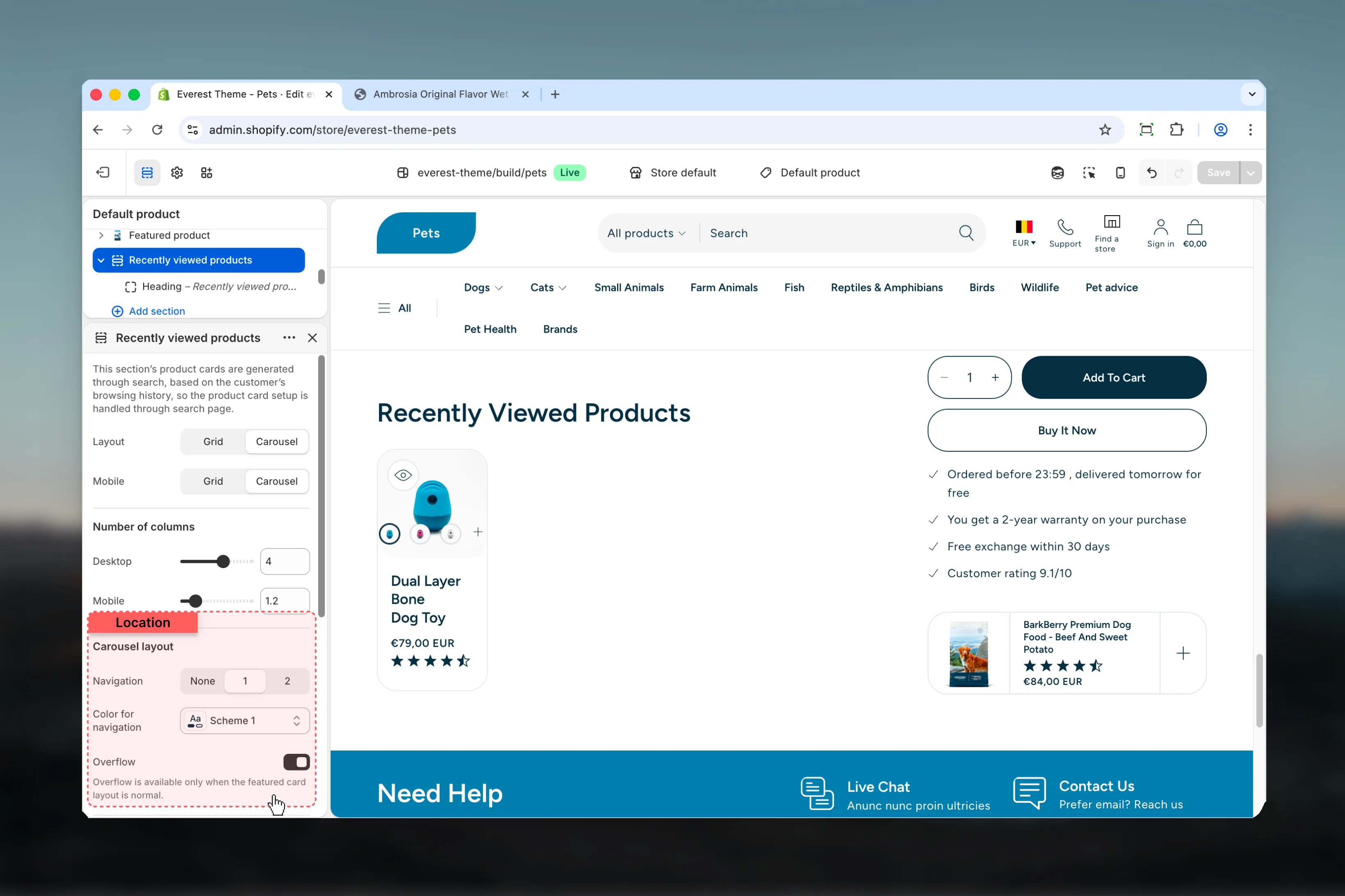 Recently Viewed Products Carousel layout settings