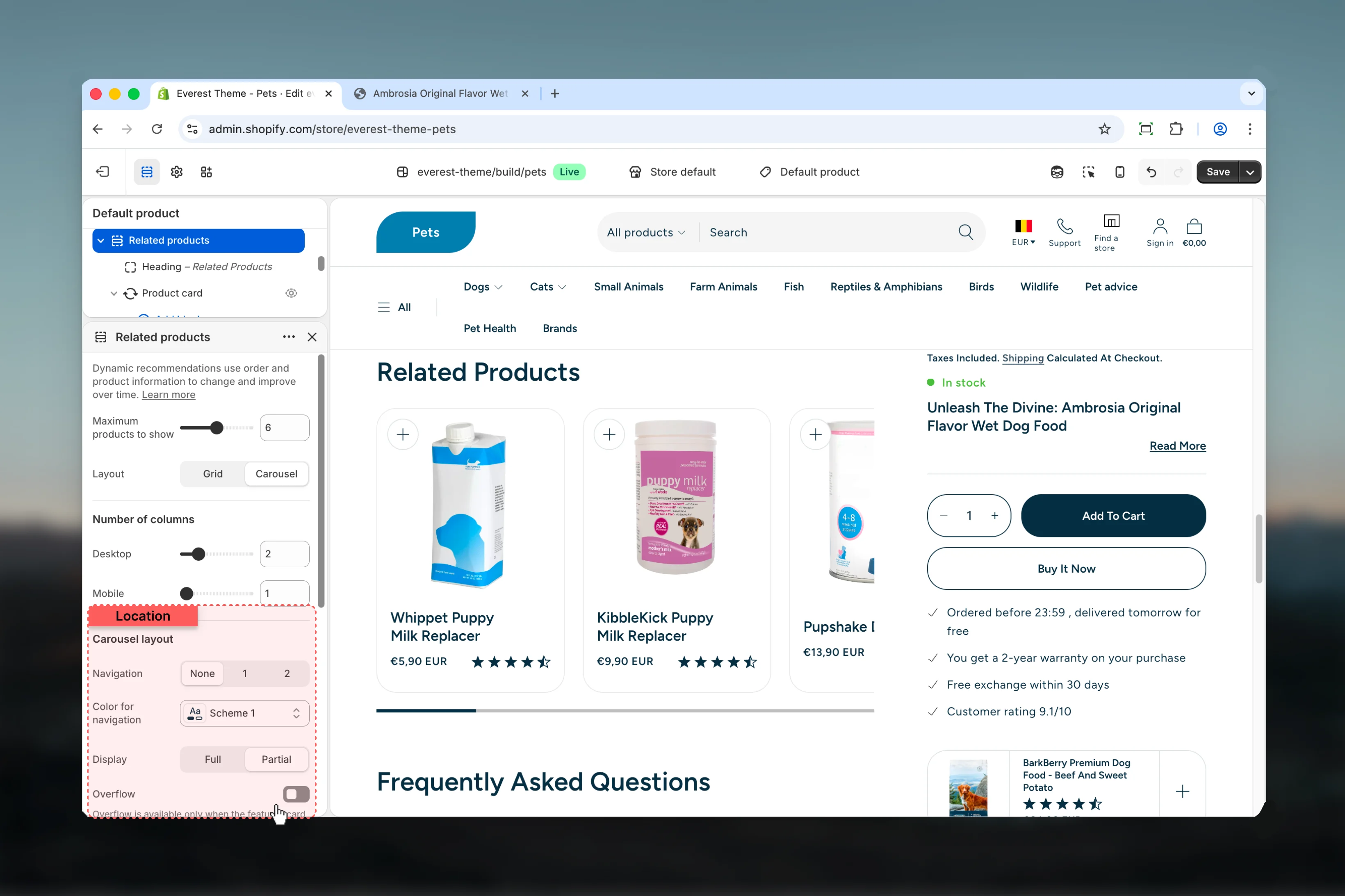 Related Products Carousel layout settings