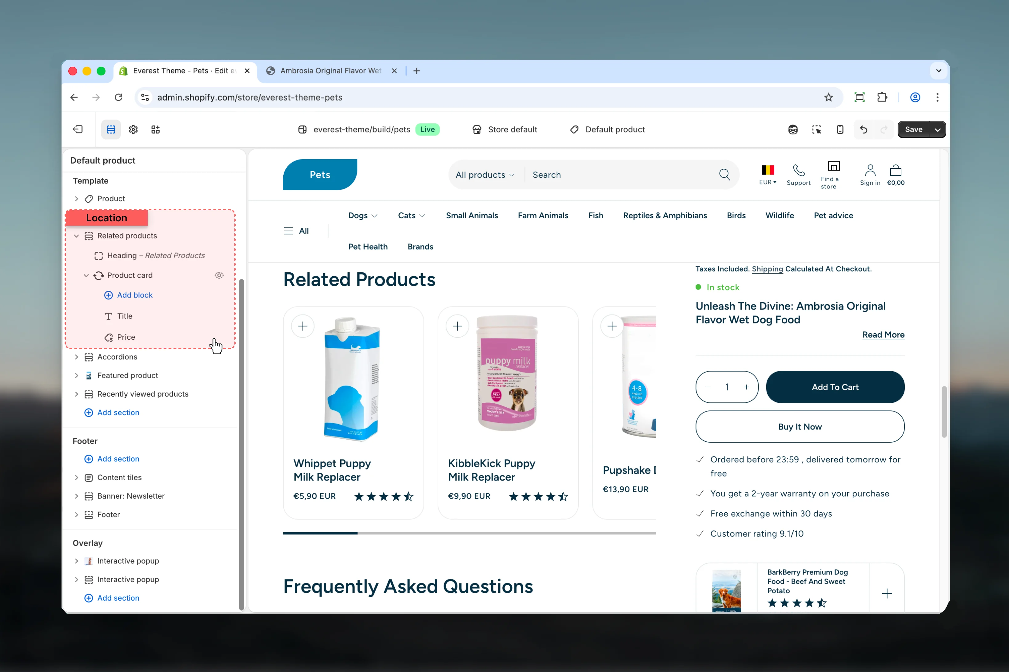 Related Products location in Theme Customizer