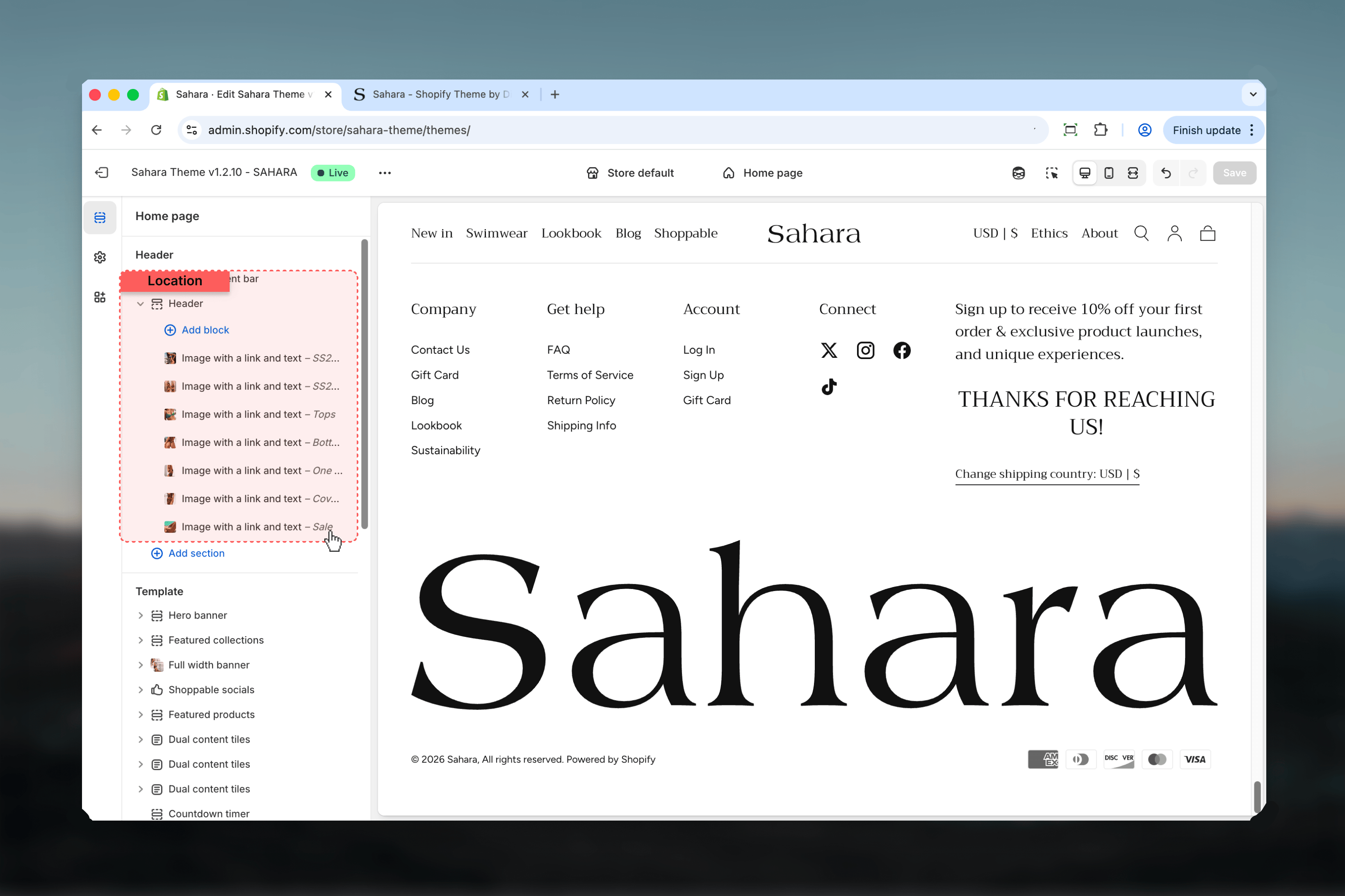 Header location in Theme Customizer