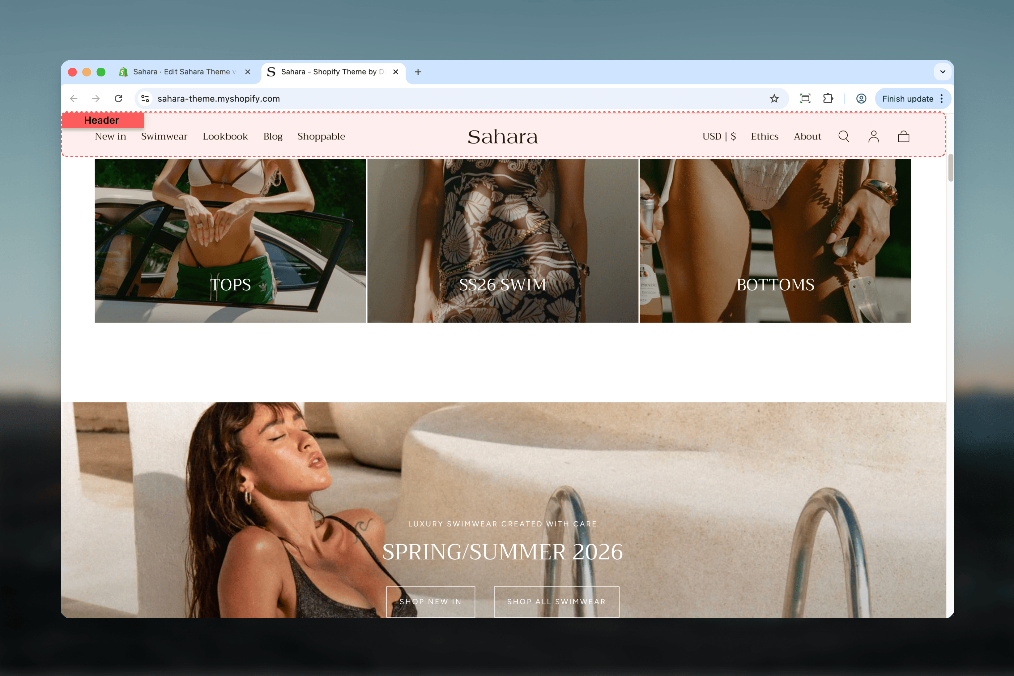Header section overview