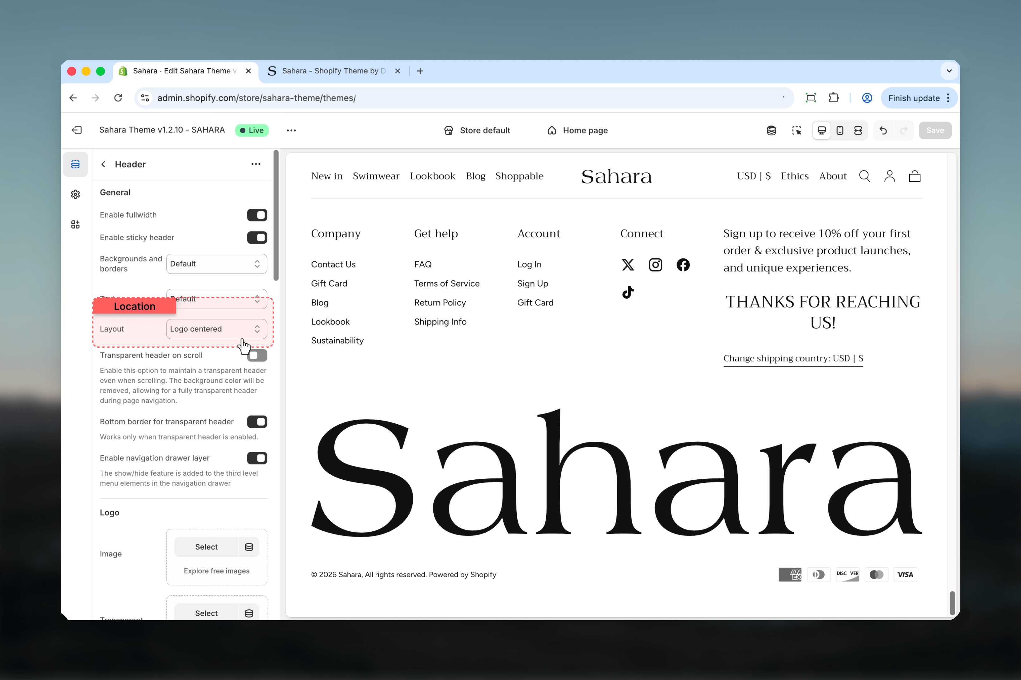 Logo centered layout