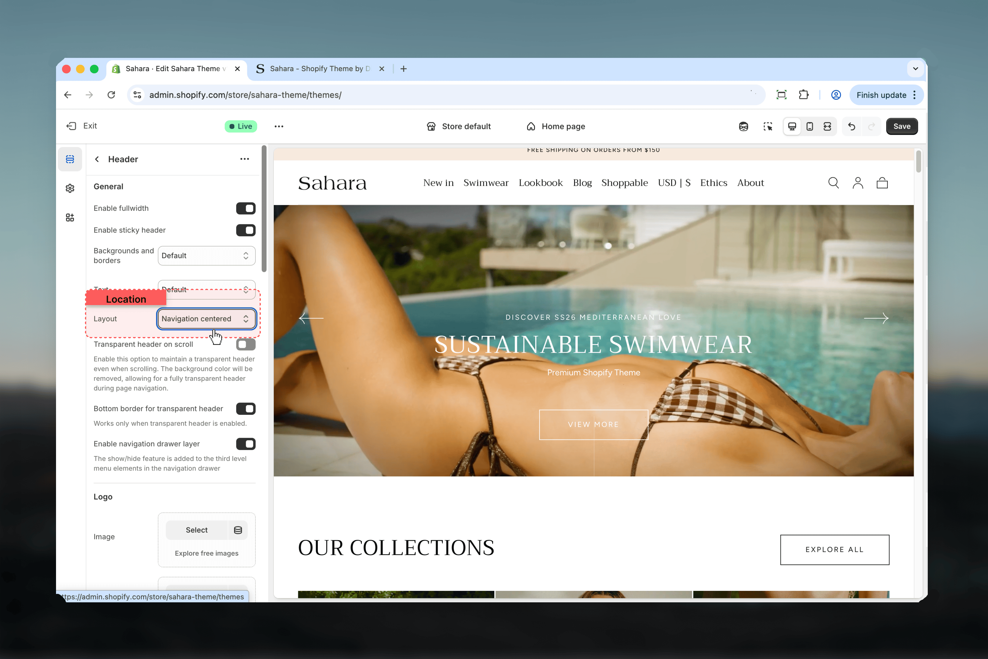 Navigation centered layout