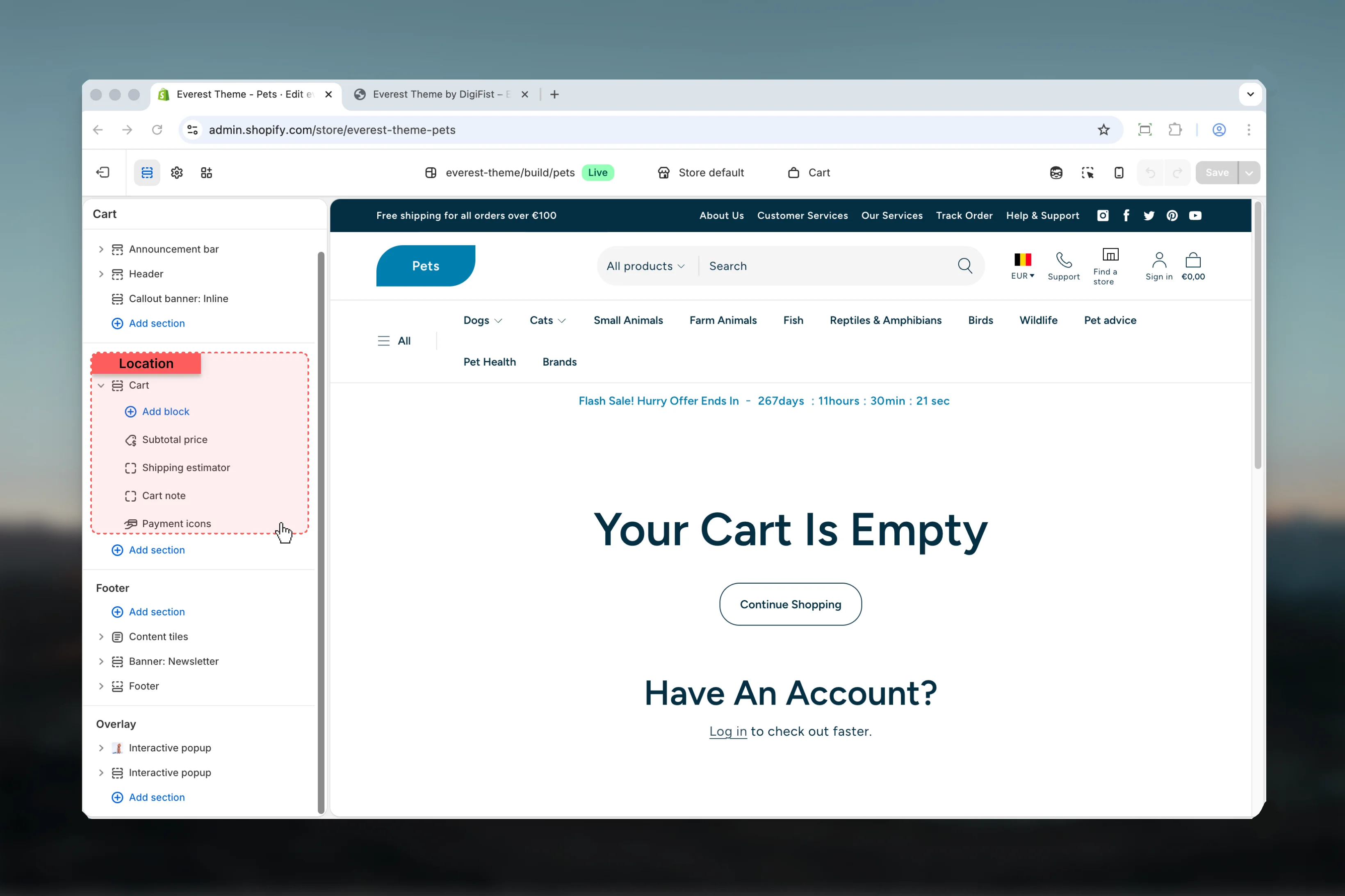 Cart Drawer location in Theme Customizer