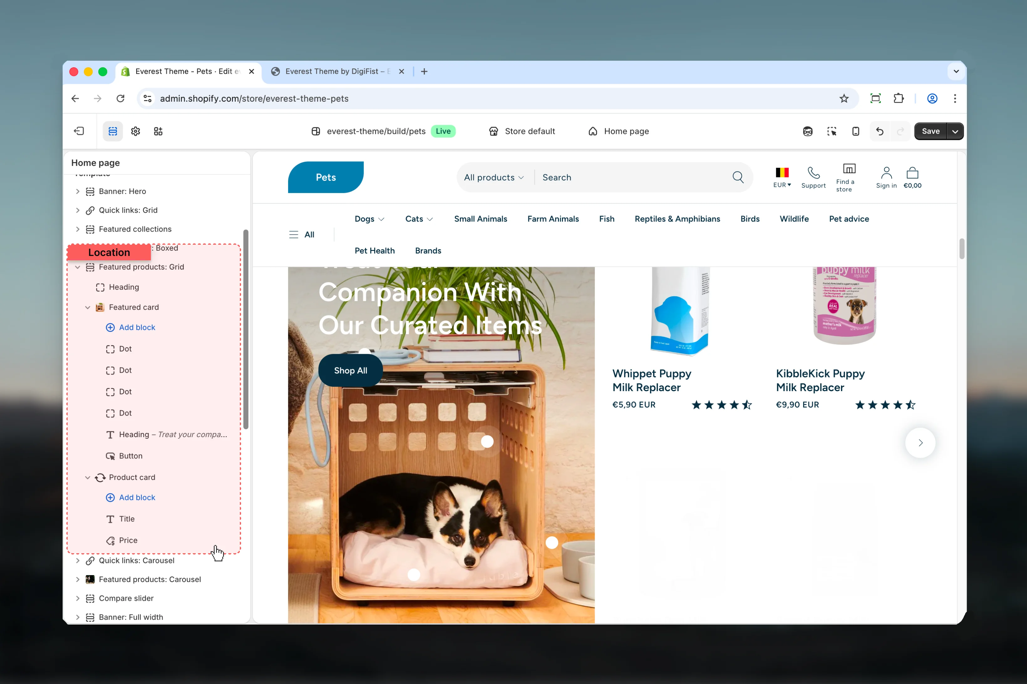 Featured Products location in Theme Customizer