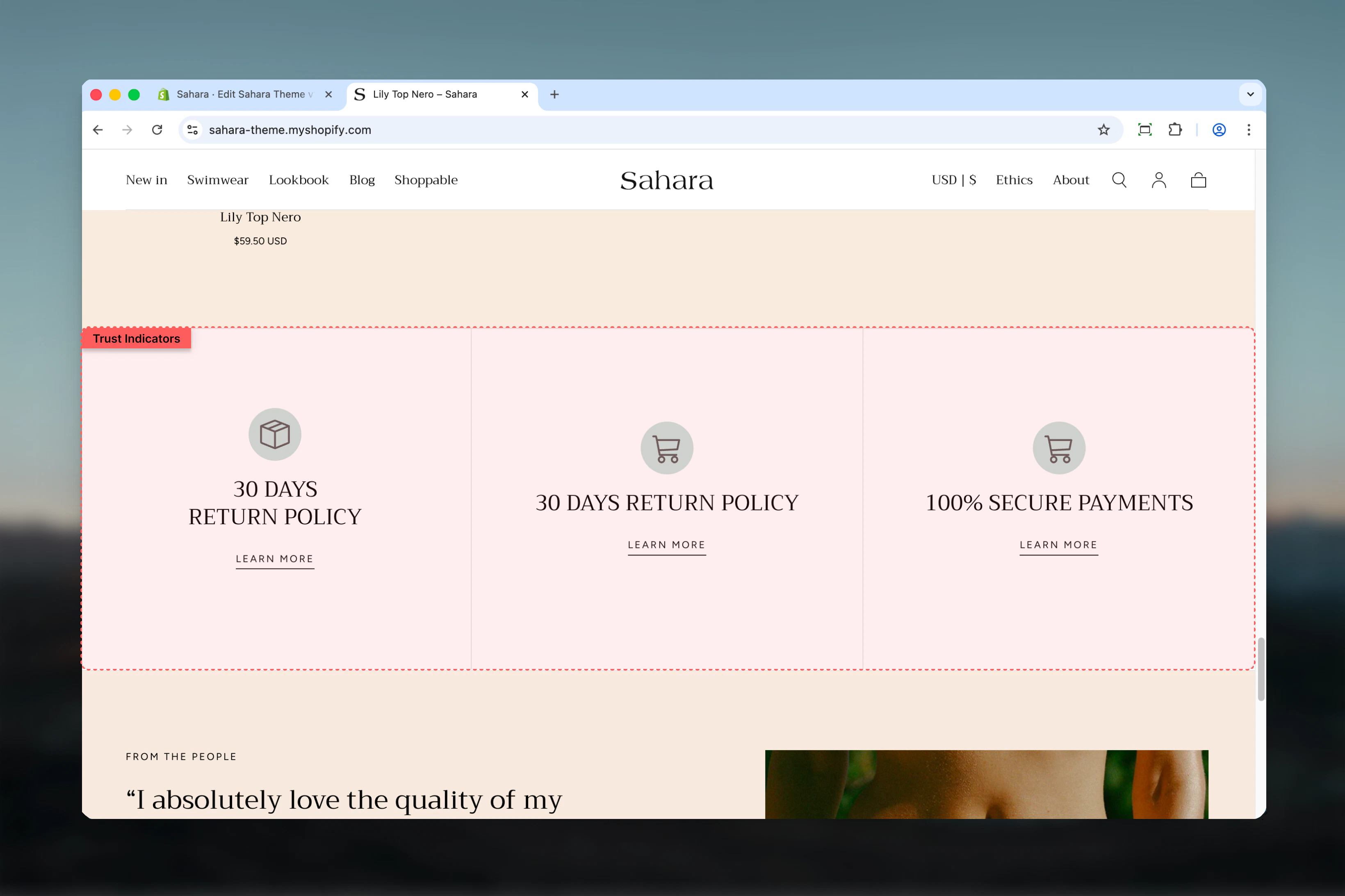 Trust indicators section overview