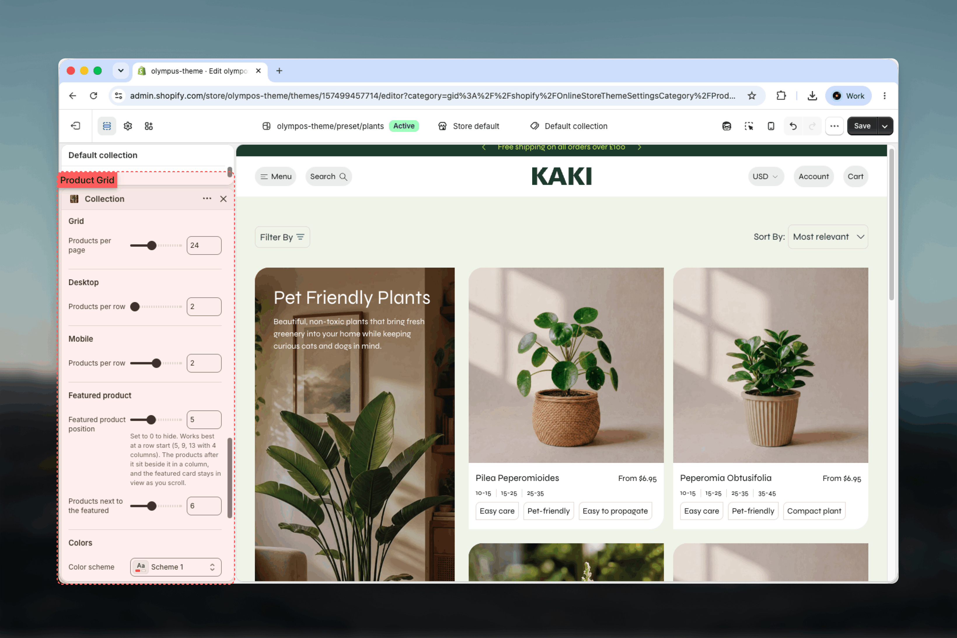 Grid, columns and featured product settings