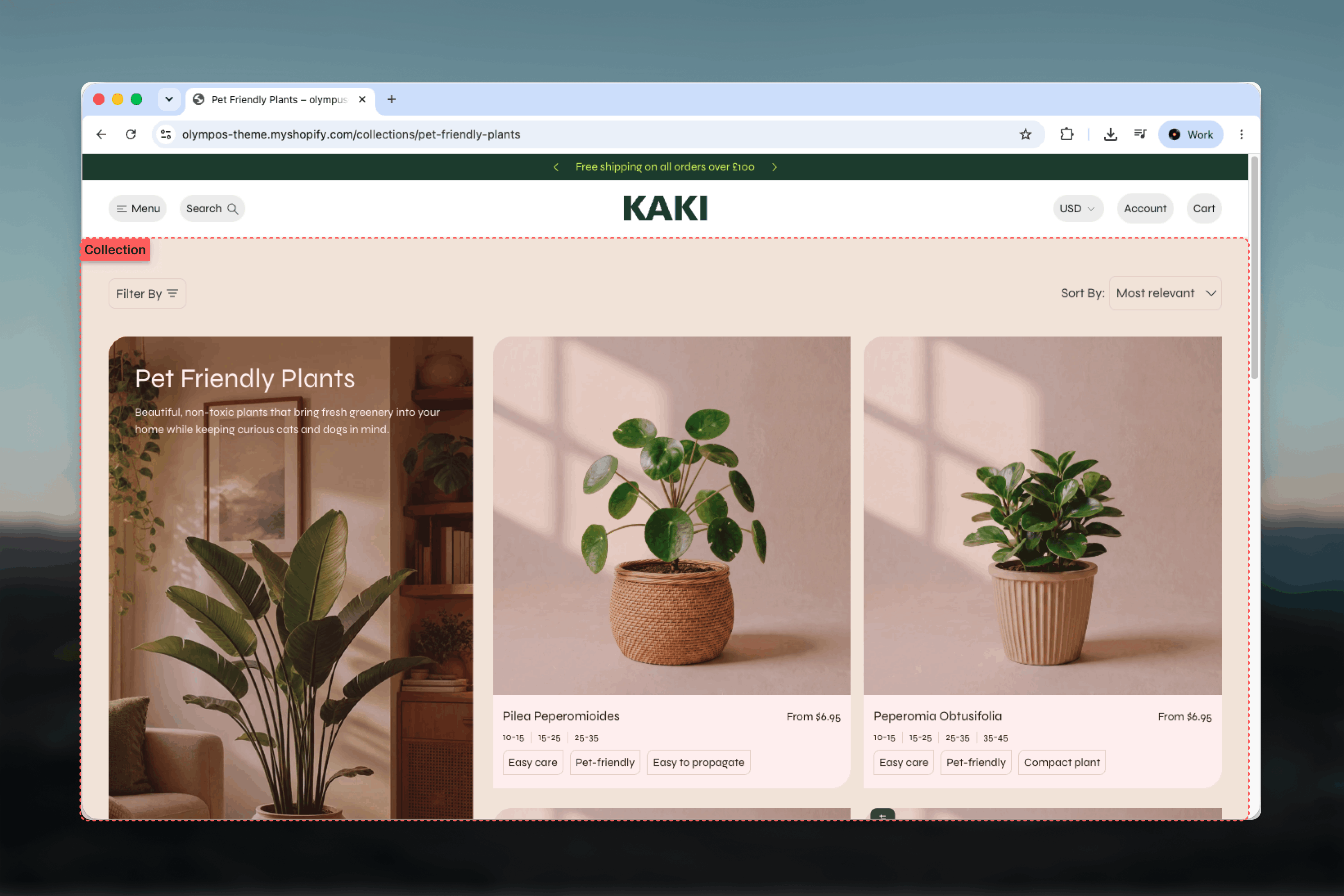 Olympus collection page with a toolbar, horizontal filters and a four-column product grid