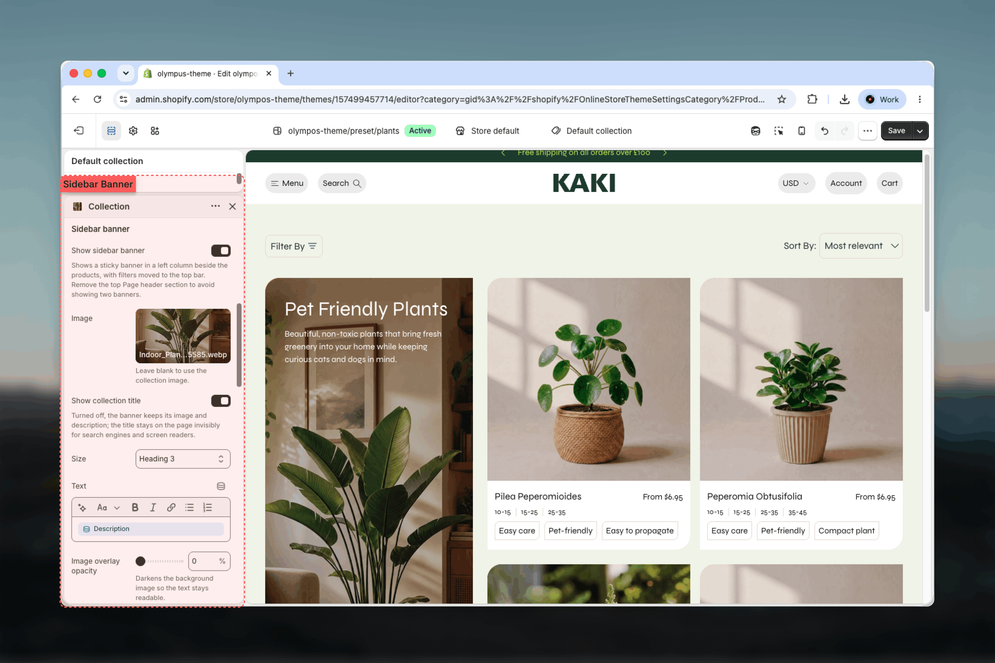 Sticky sidebar banner beside the product grid