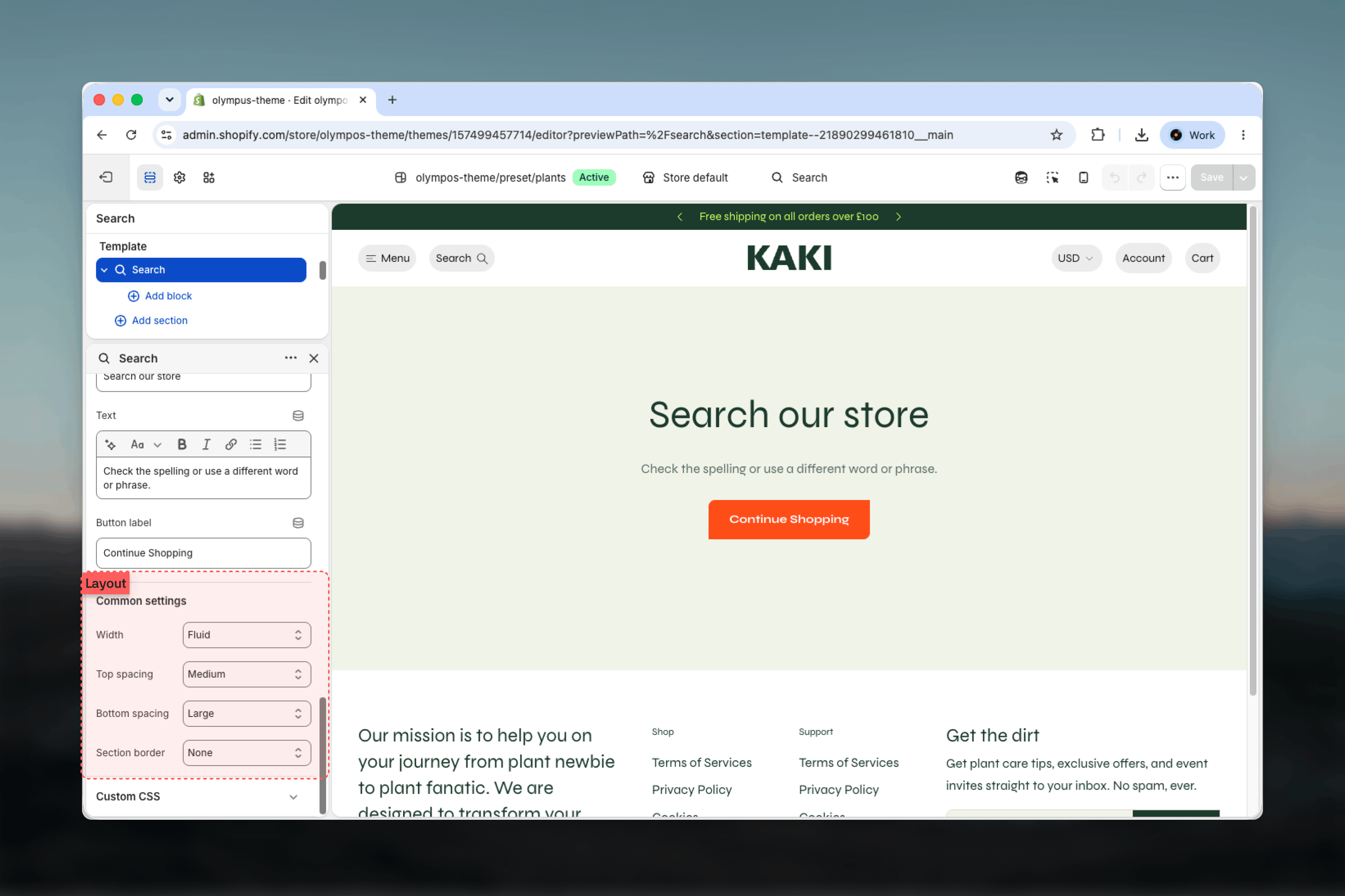 Color scheme, width, spacing and border settings