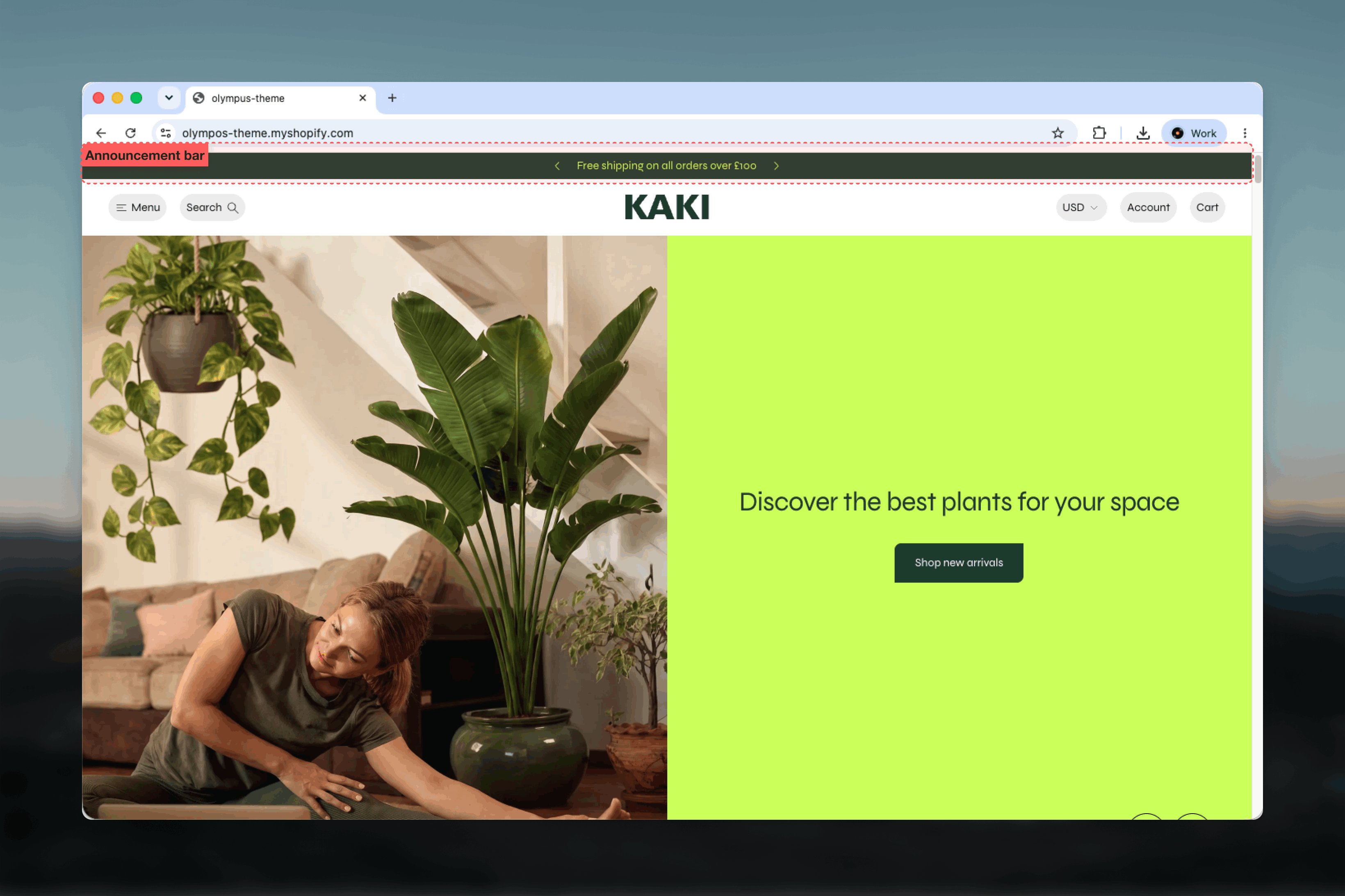 Announcement bar above the header showing a message with side links