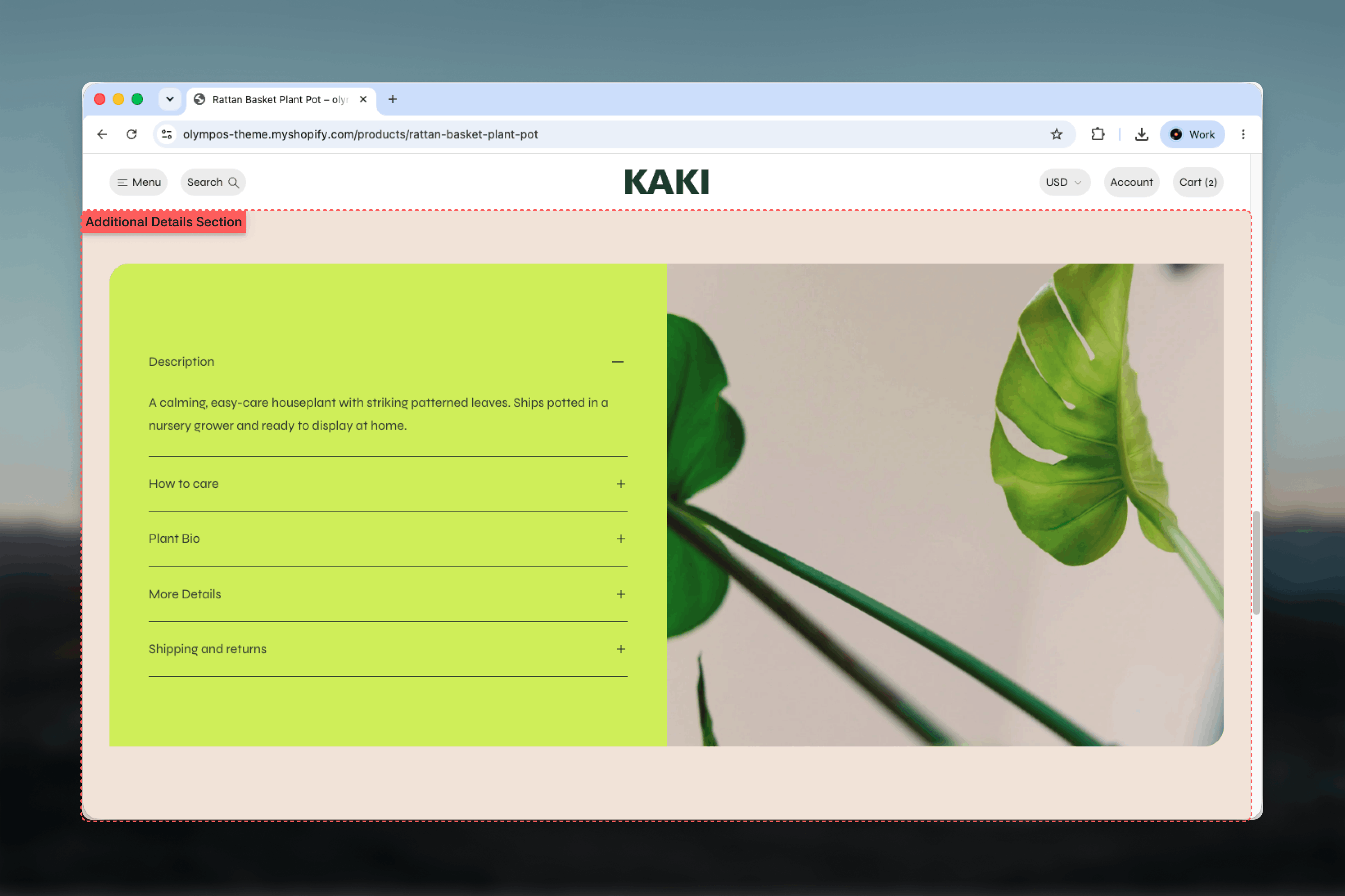Additional details section showing an accordion of topics beside an image