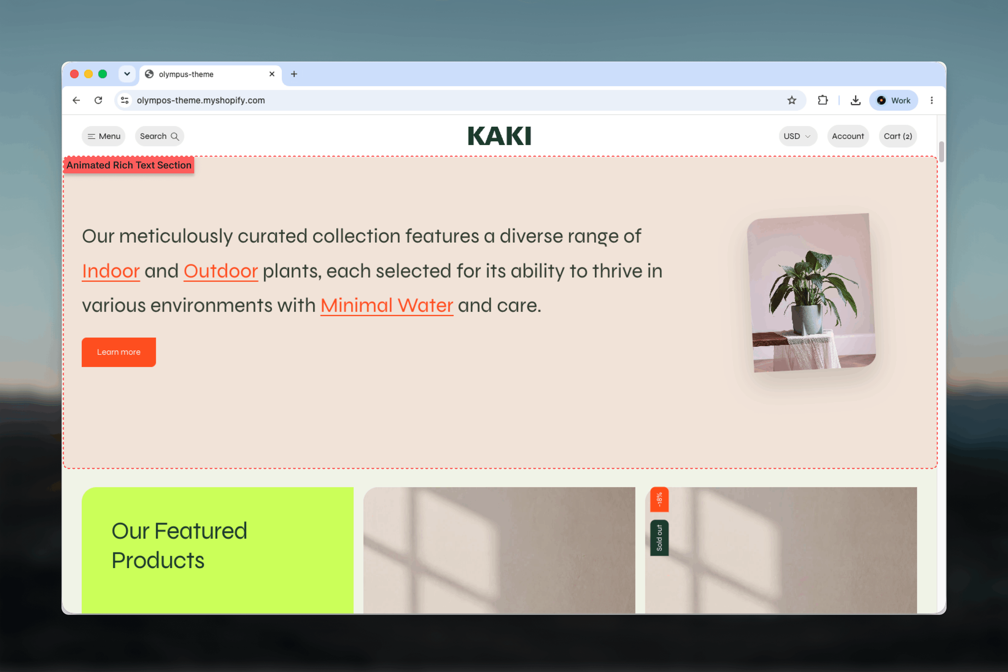 Animated rich text section with highlighted words and a revealed image