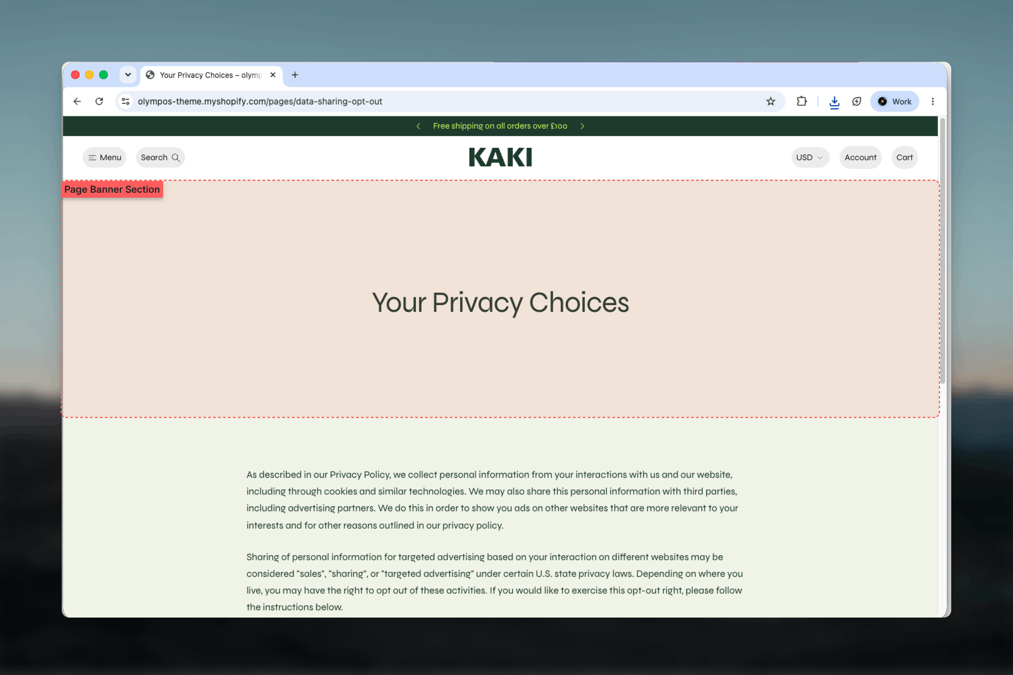 Page banner section shown at the top of a store page