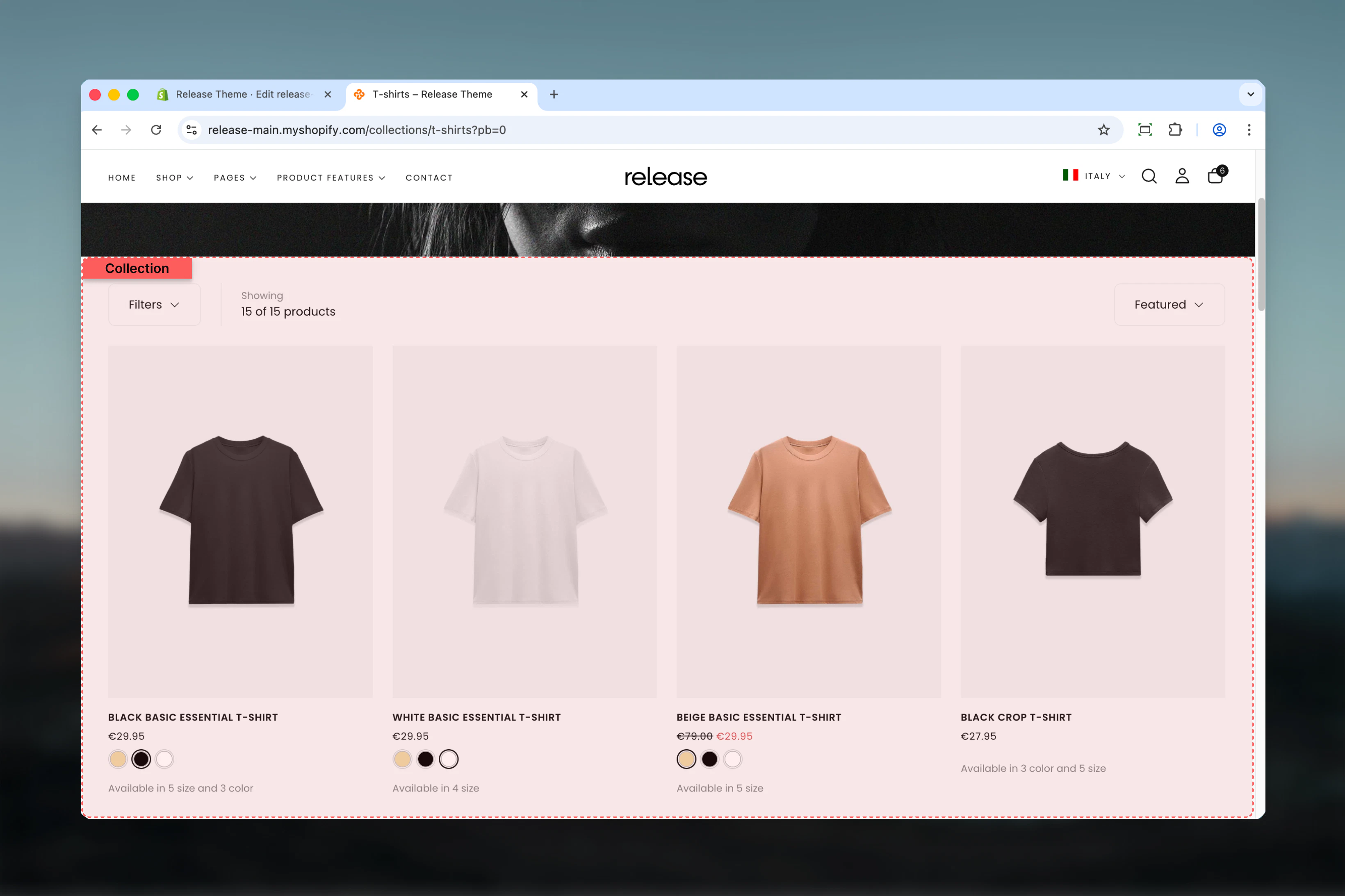 Collection page overview