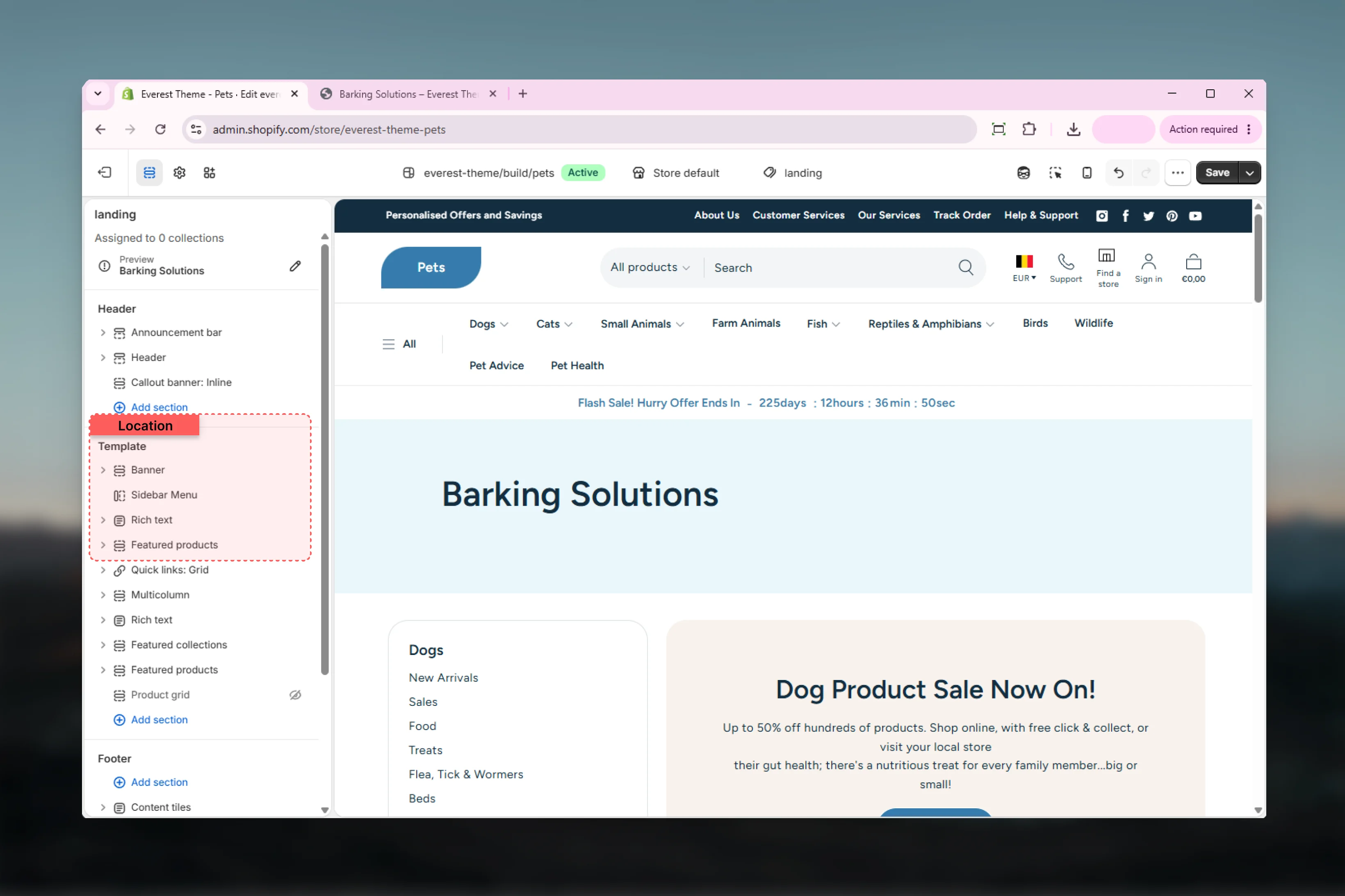 Collection Landing Page location in Theme Customizer