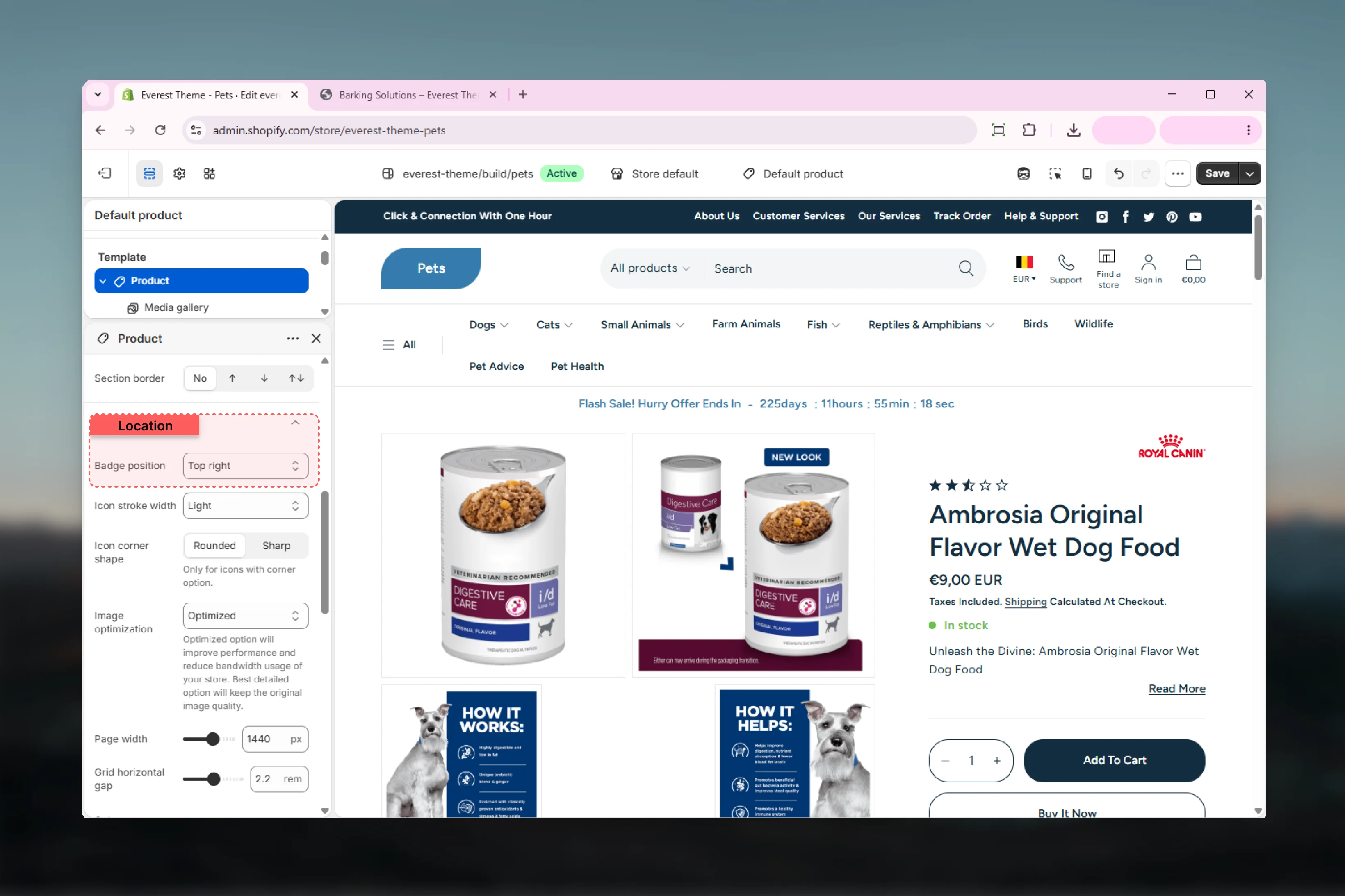 Product Badges location in Theme Customizer