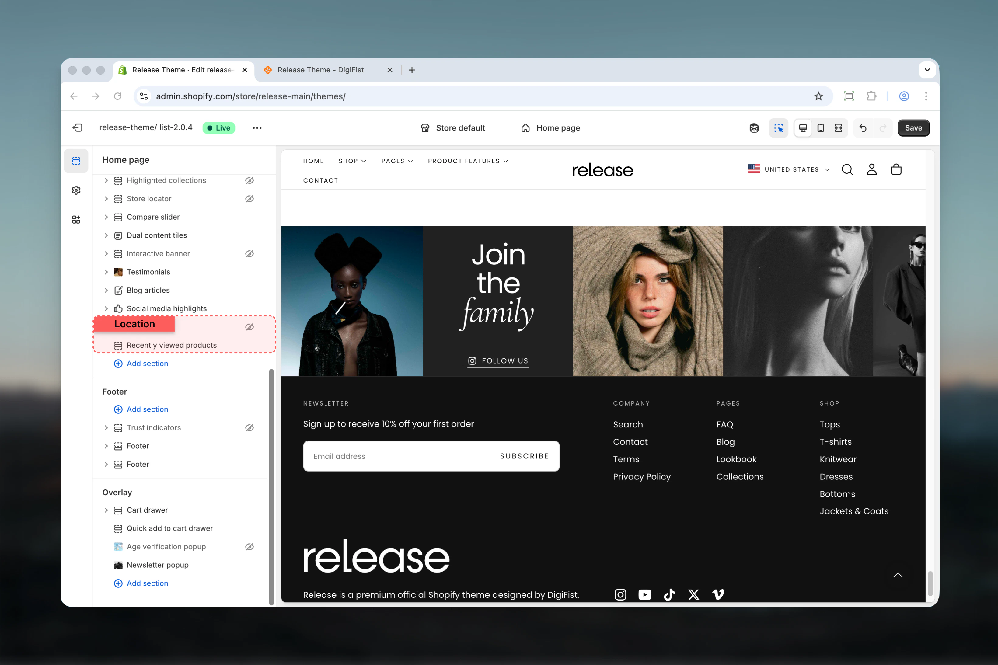 Recently Viewed Products section in Theme Customizer