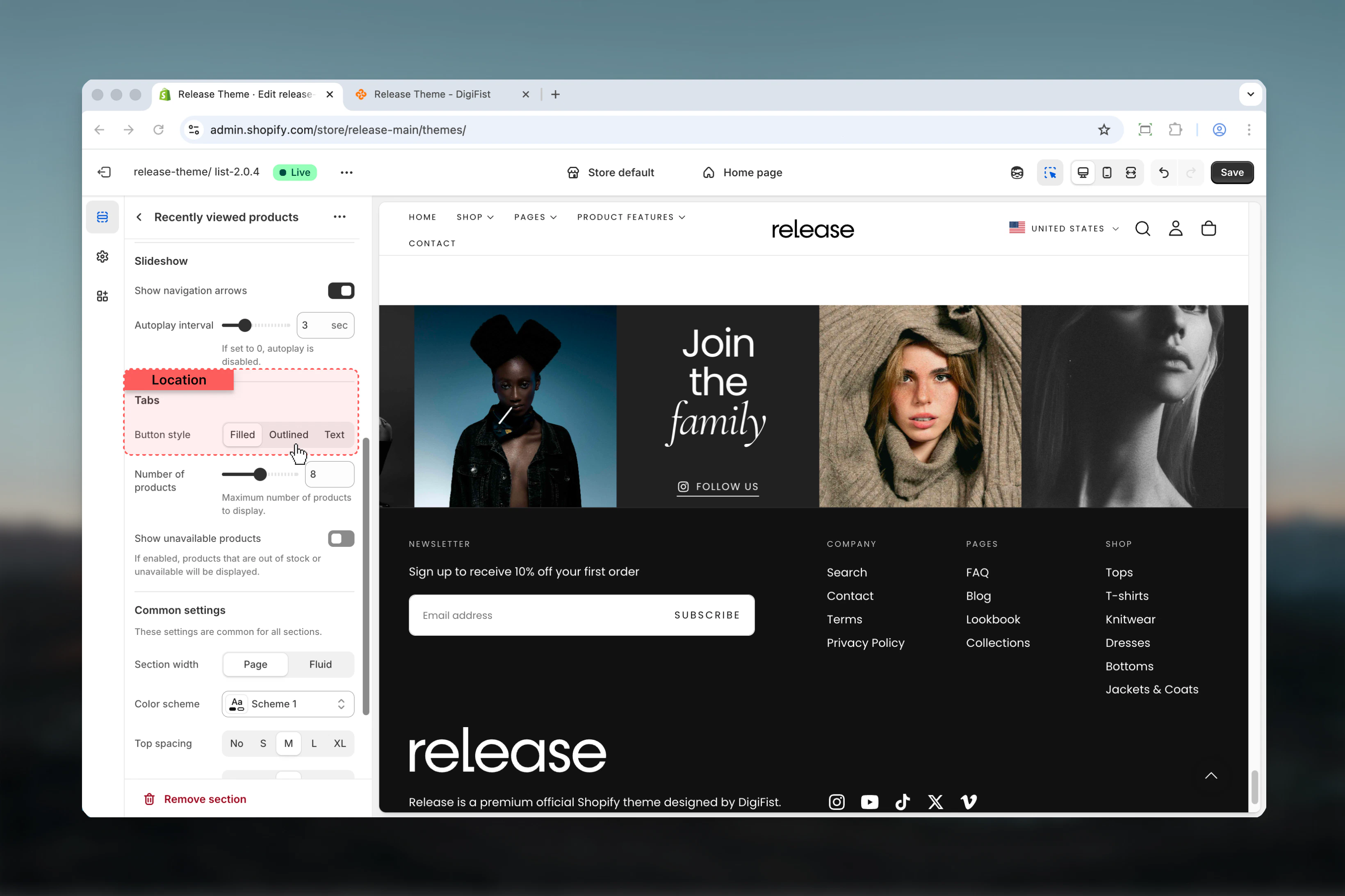 Tab button styling