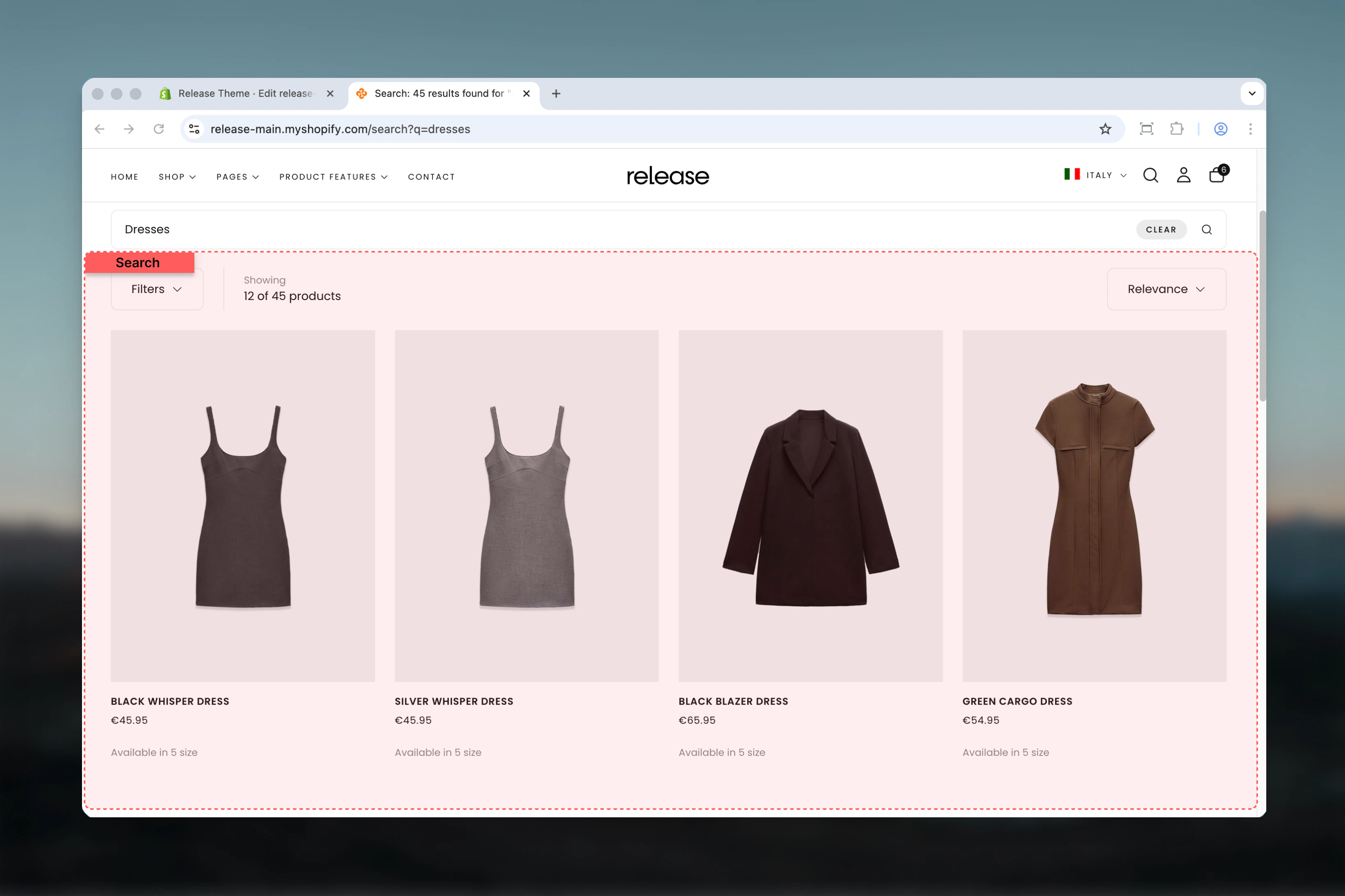 Search results page overview