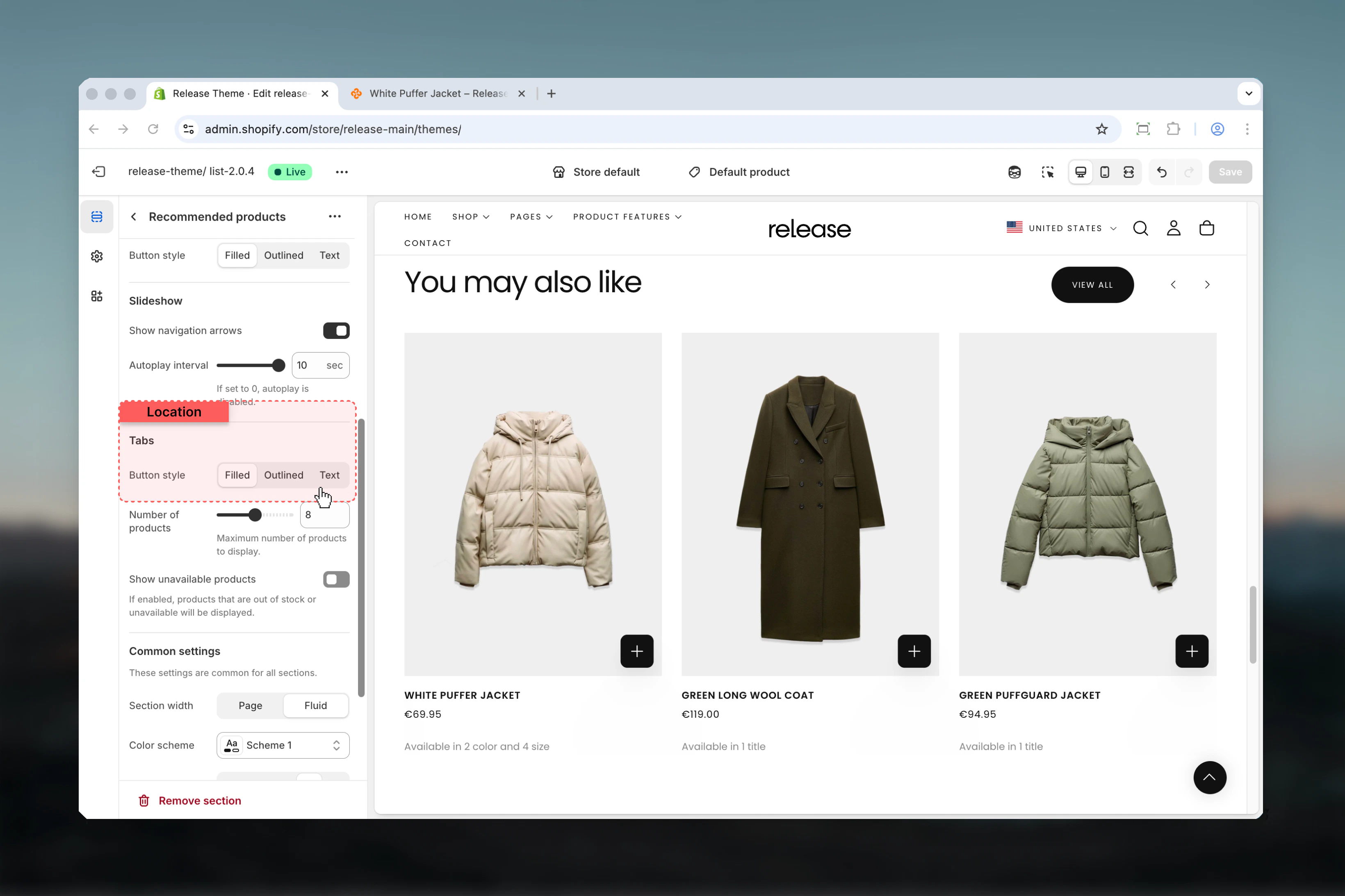Tab button styling