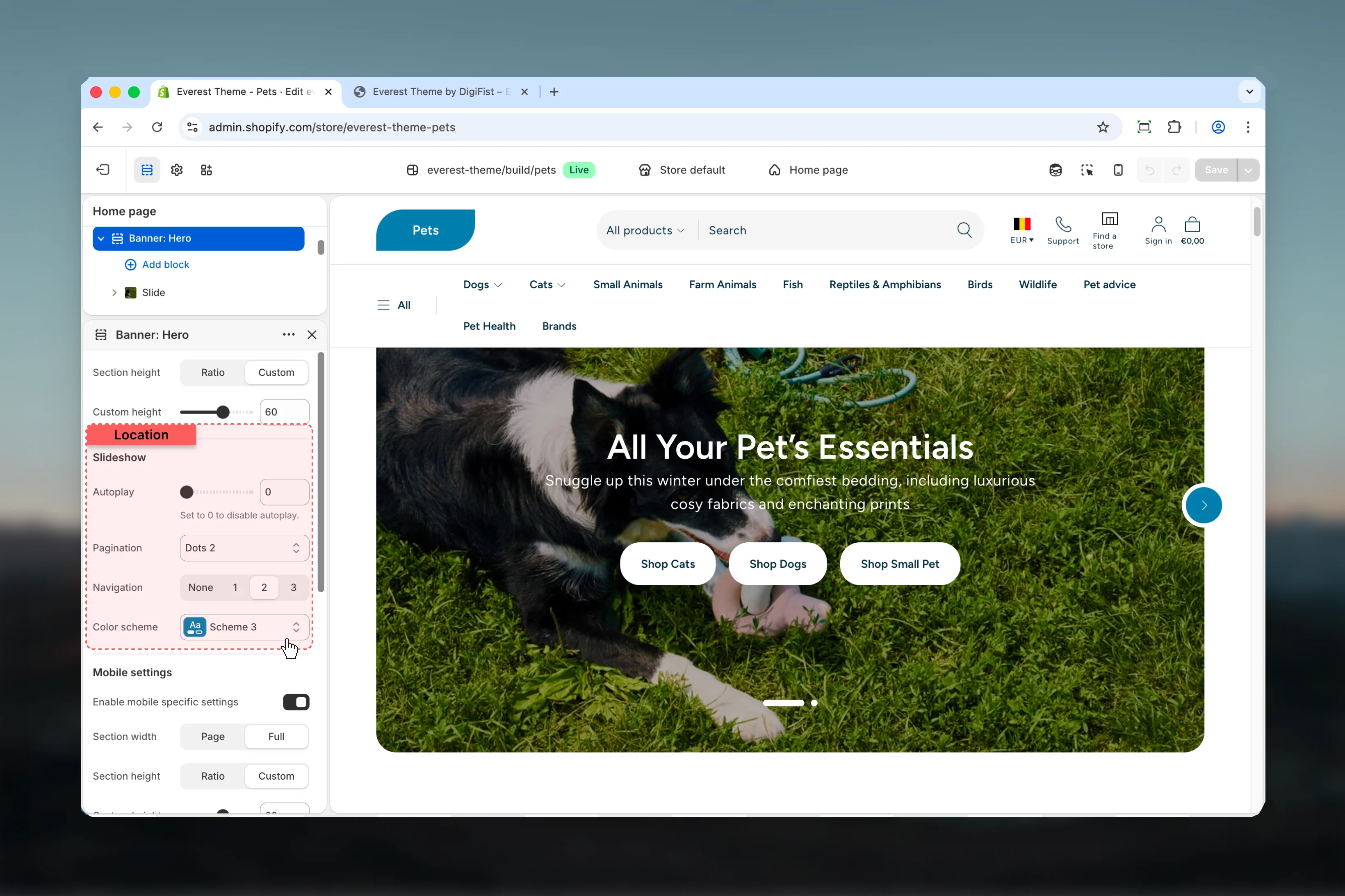 Banner Slideshow settings