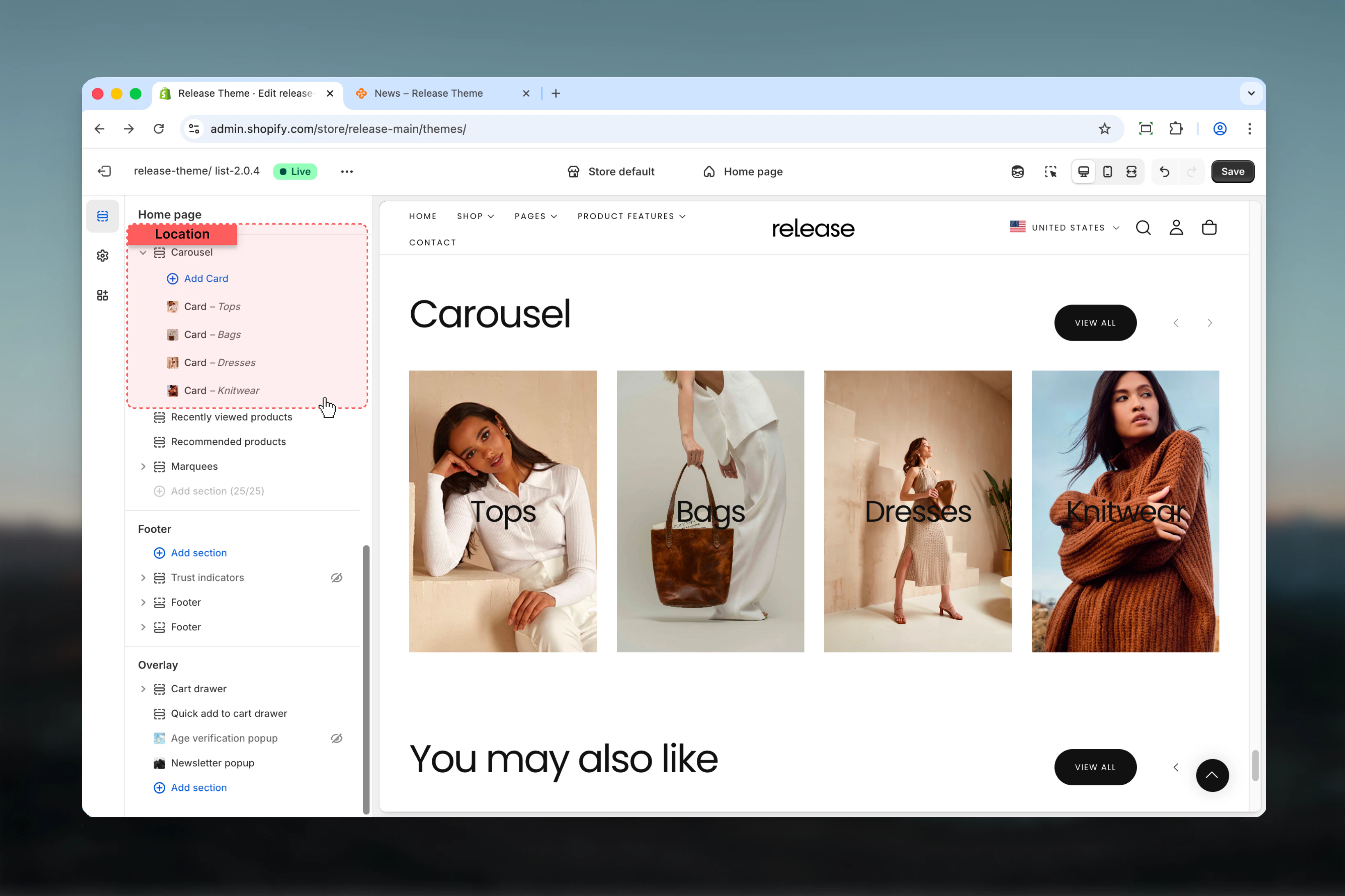 Carousel section in Theme Customizer